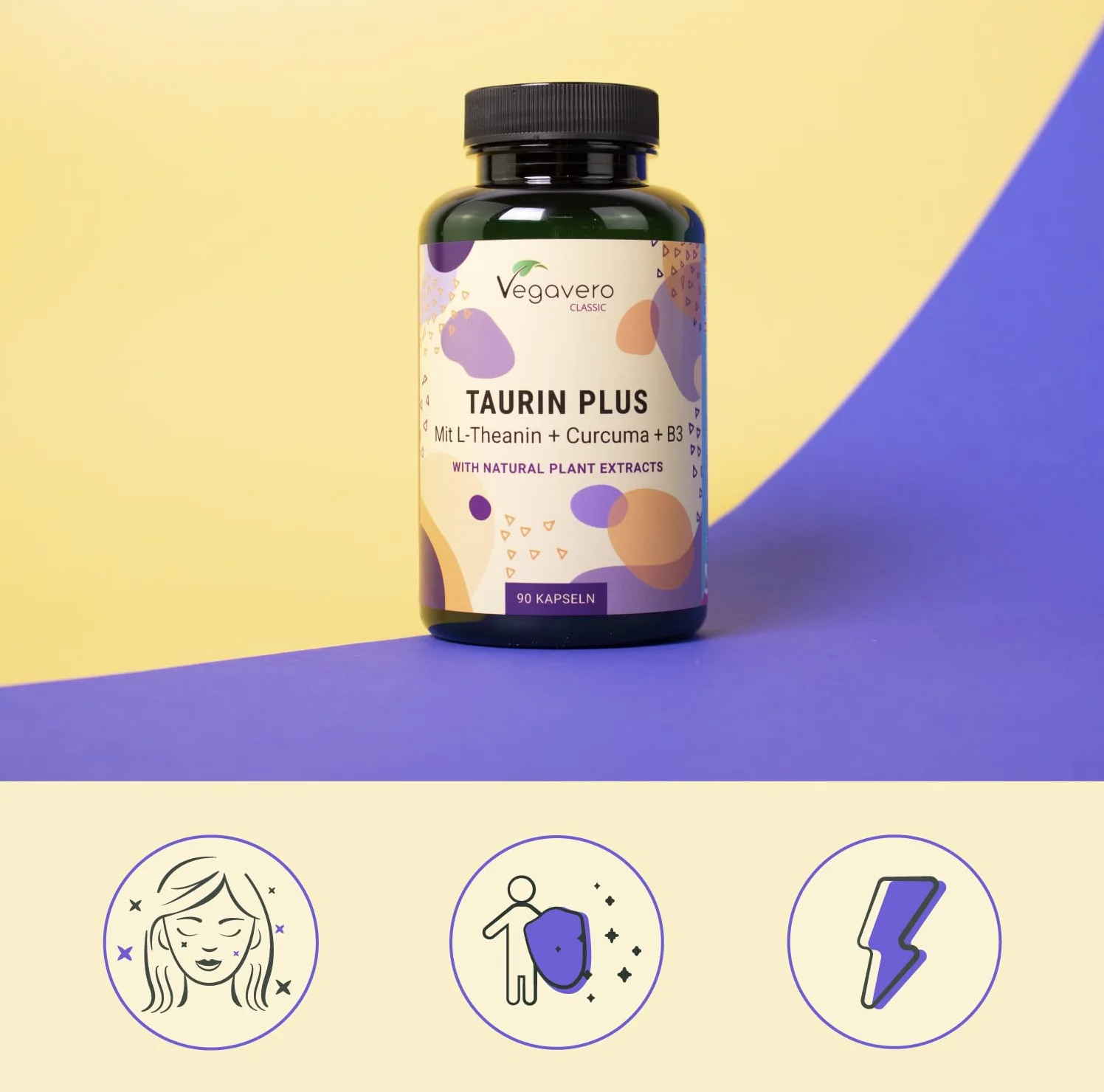 Vegavero® Taurina 1000 mg Integratori Sport Pre e Post Workout Capsule Alto Dosaggio con L-Teanina Curcuma Vitamina B3 No OGM Vegan