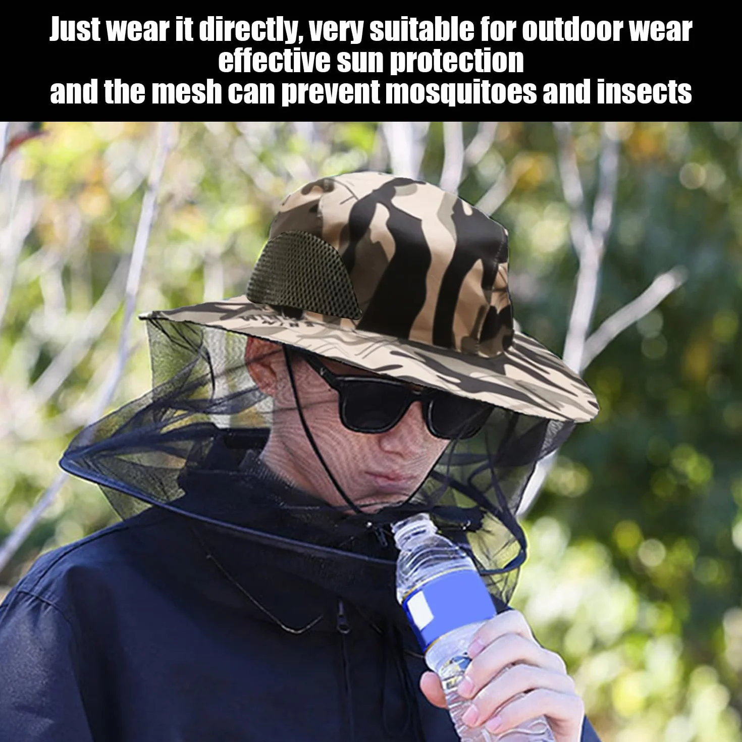Cappello da sole anti-zanzara pieghevole portatile con custodia