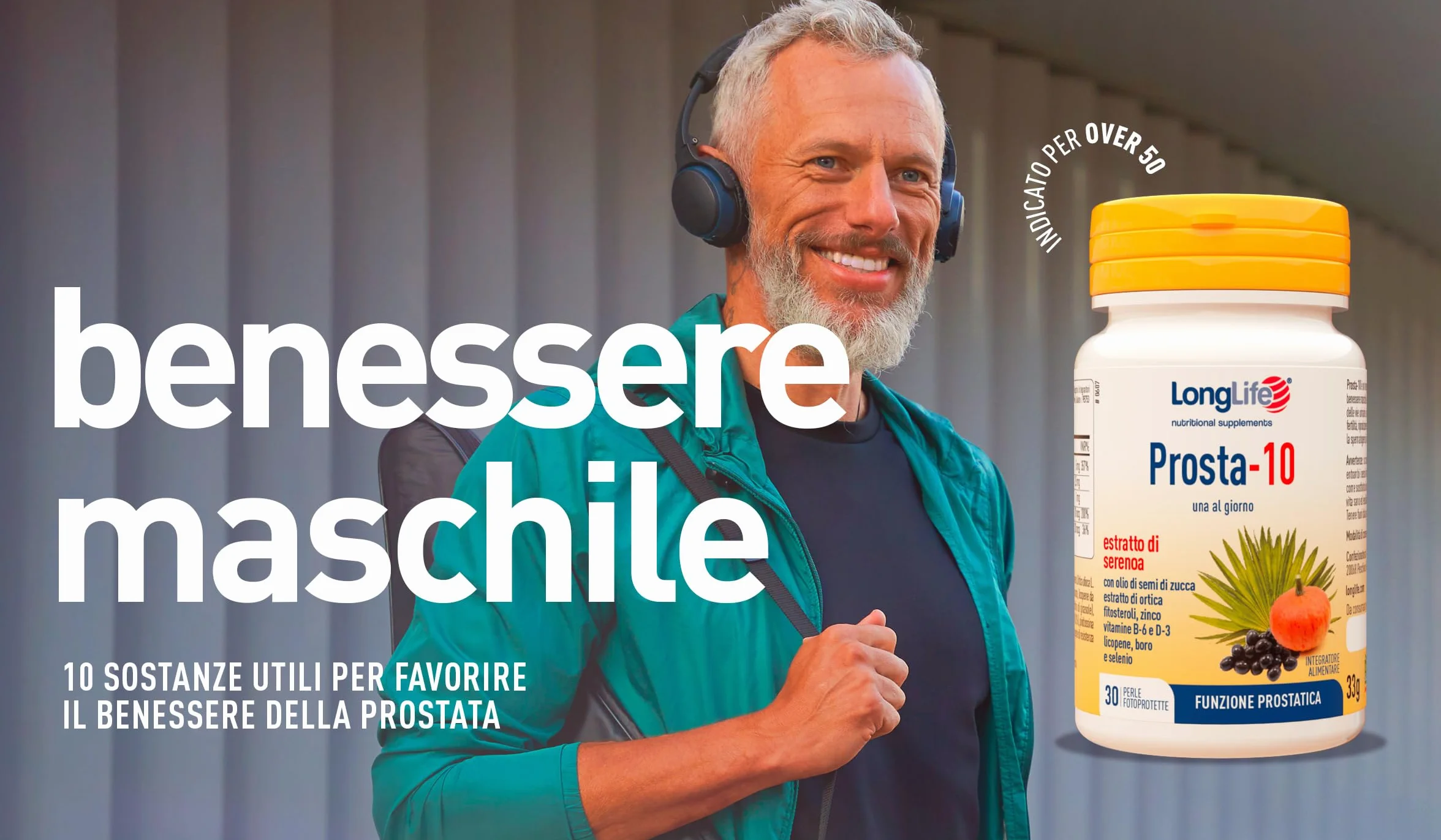 LongLife® Prosta-10 Integratore Serenoa 85% Acidi Grassi Liberi Prostata Vie Urinarie 1 Mese Trattamento Senza Glutine