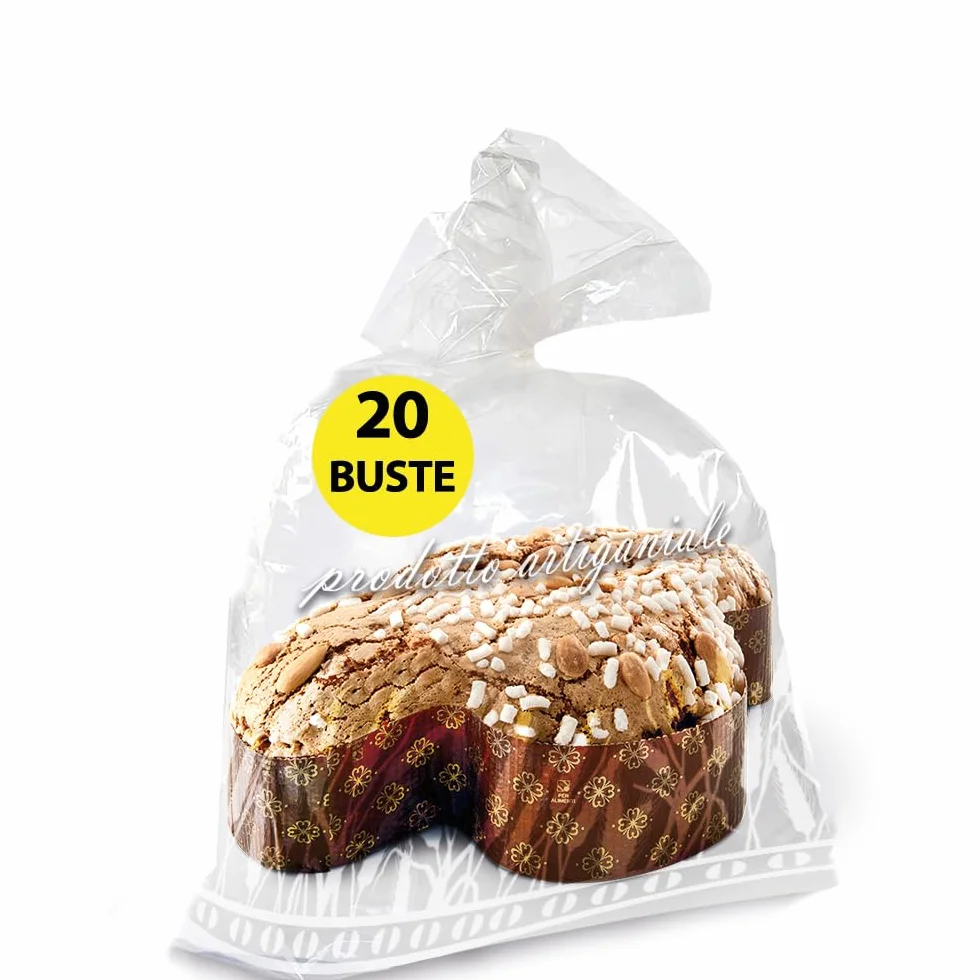 GM 20 Buste Trasparenti da Alimenti per Confezionare Colomba, Panettone e Pandoro Fino da 1 kg - Sacchetti per Confezionare Regalo Natale