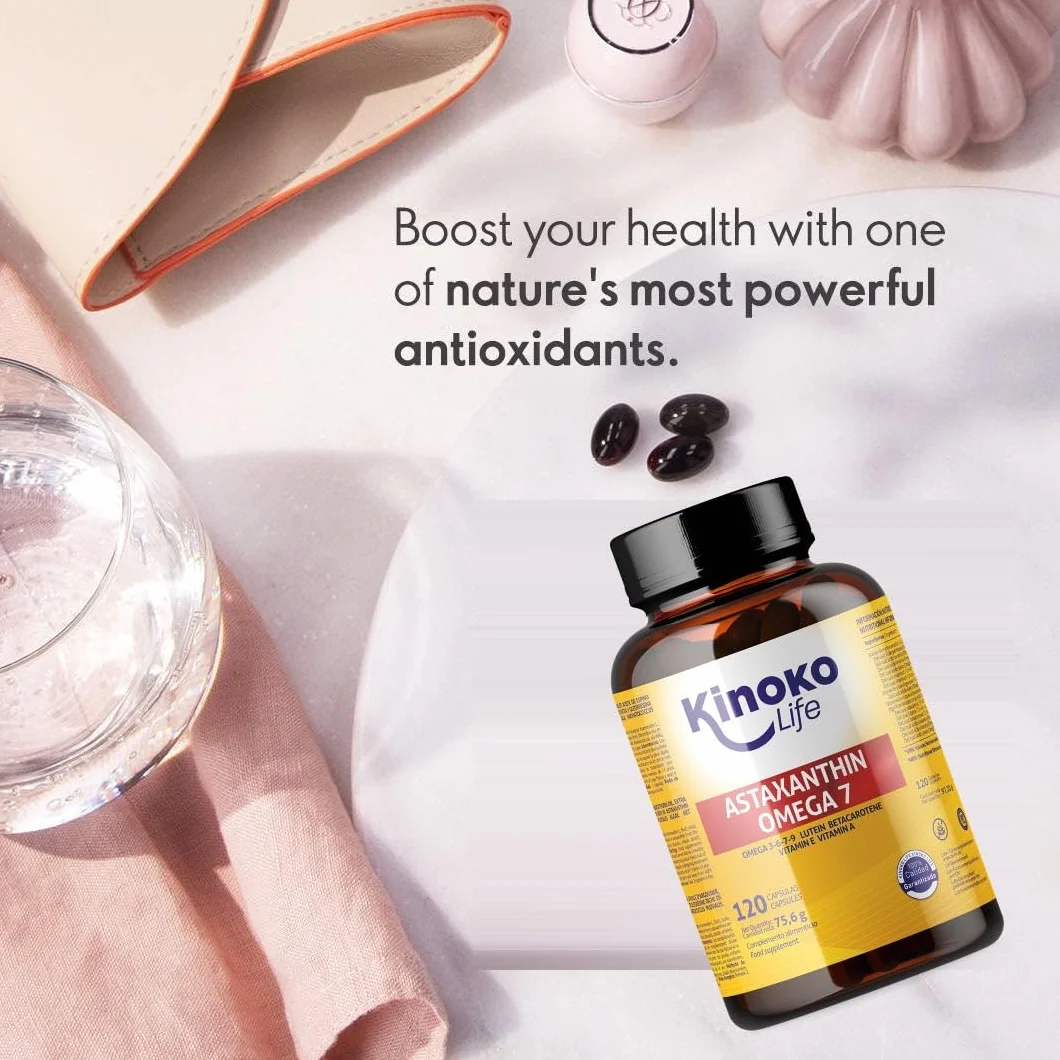 Astaxantina e Omega 7 dall'olio di olivello spinoso - 120 capsule con Omega 3, 6, 7, 9, luteina, betacarotene, vitamine E e A