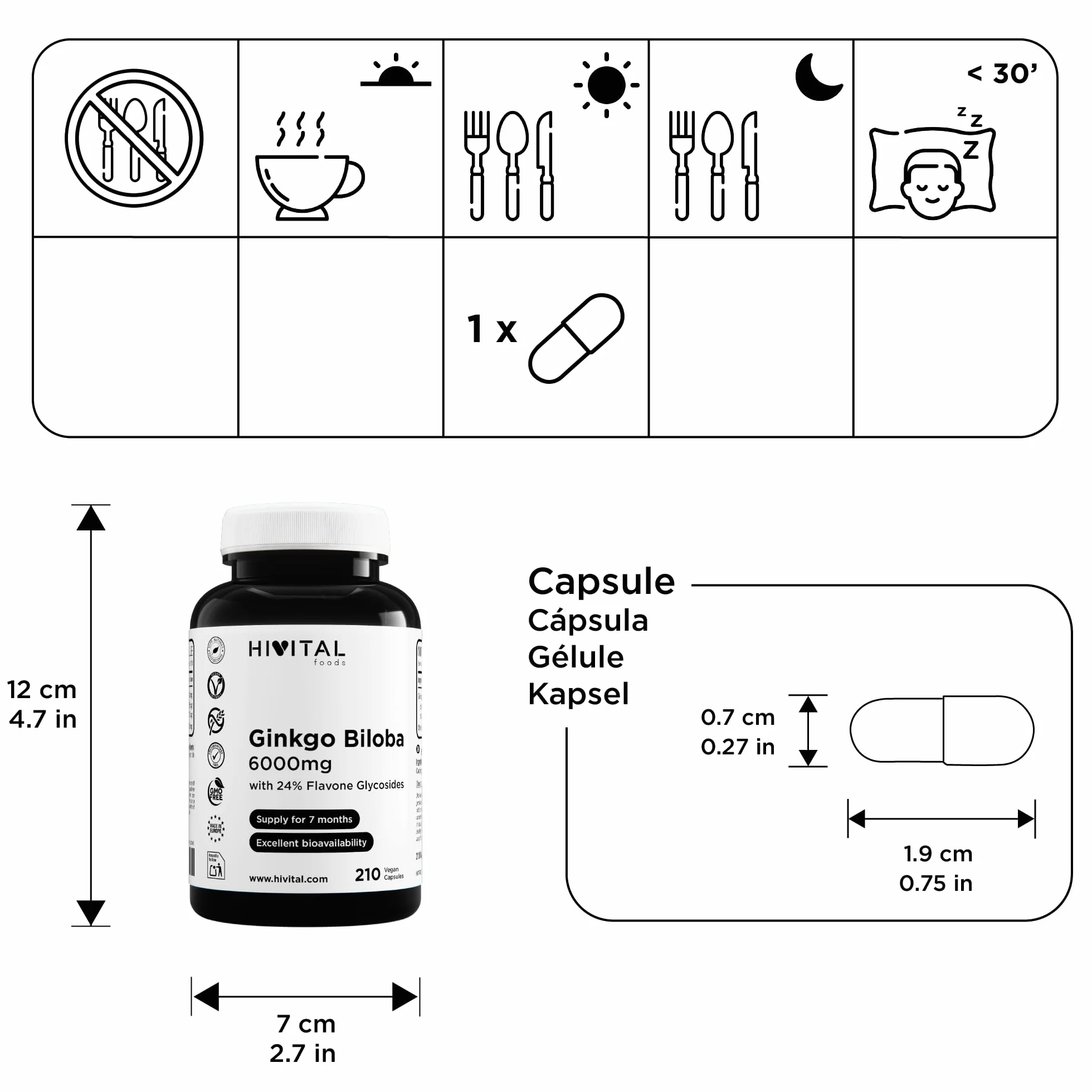 Ginkgo Biloba 6000 mg 210 capsule vegane estratto 50:1 24% flavonoidi 6% terpeni HIVITAL