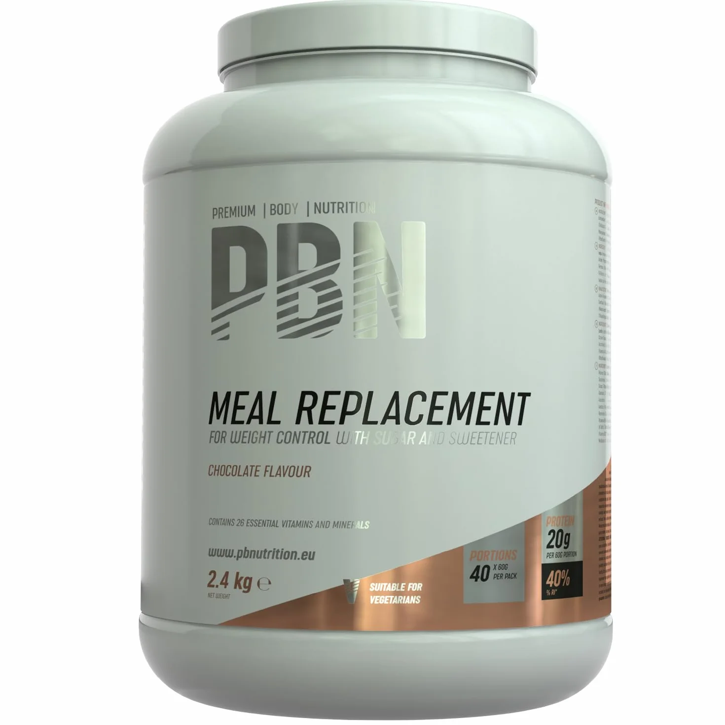 Premium Body Nutrition Sostituto del Pasto, Lattina da 2.4 kg, Sapore di Cioccolato, Gusto Ottimizzato