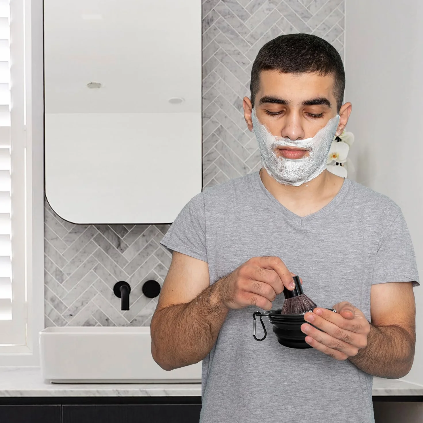 Ciotola da barba, ciotola da barba pieghevole da viaggio per crema da barba, tazza da barba in silicone per rasatura bagnata per uomini
