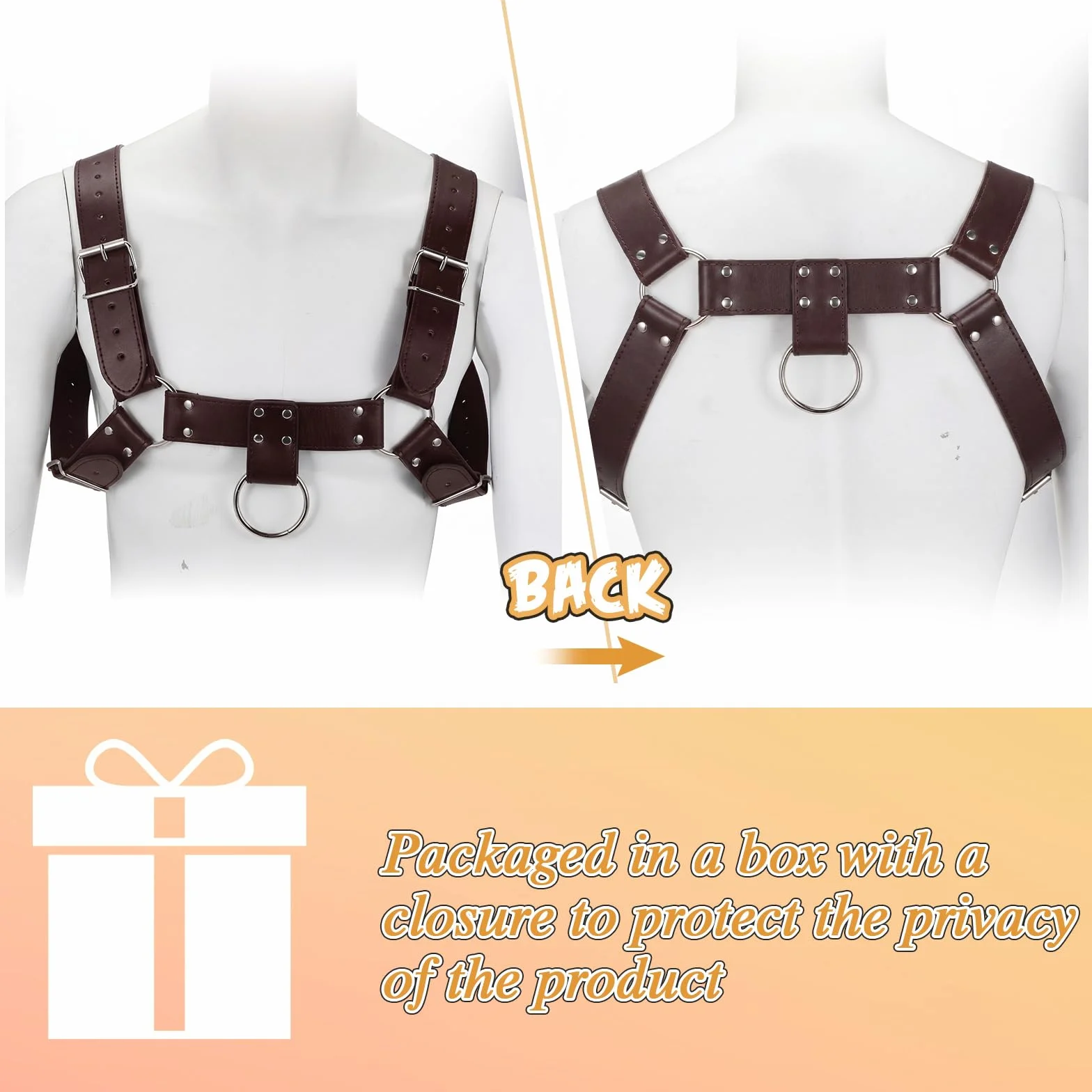 BBTO Cintura Pettorale Regolabile Uomo con Anello Fibbia Punk Costume Halloween Nero
