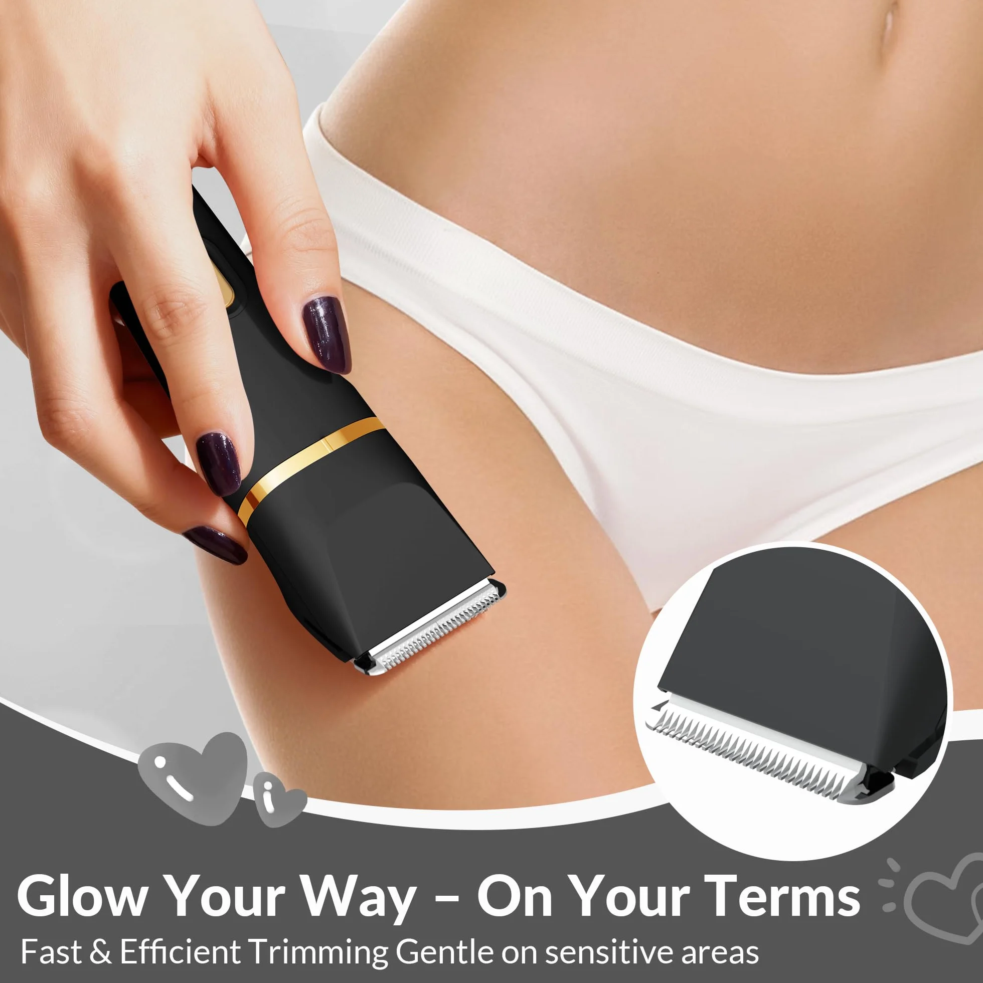 5 in 1 Rasoio elettrico per bikini da donna, impermeabile IPX7, senza fili, per corpo e viso, con lame in ceramica, kit per la depilazione indolore, Nero