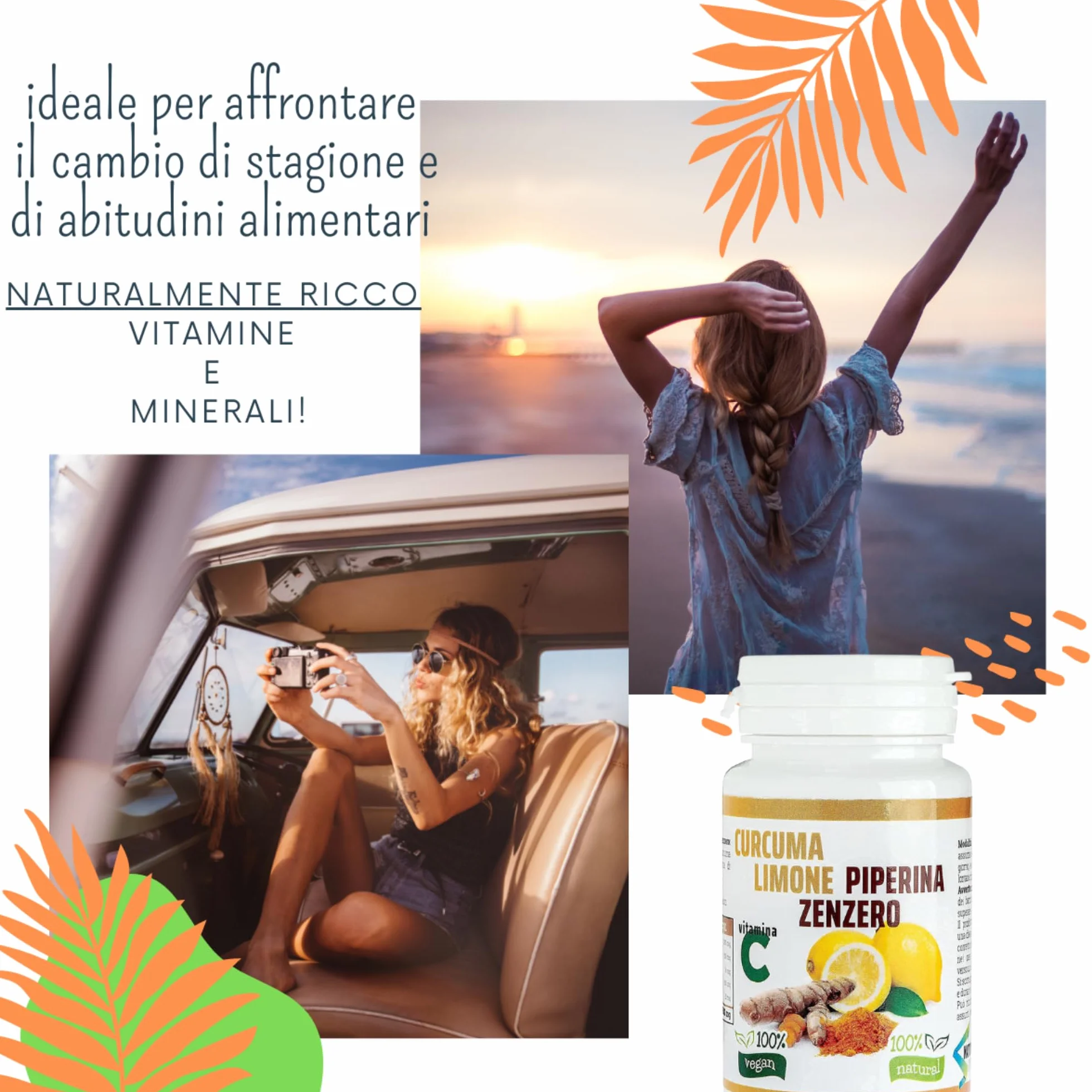 Curcuma 5000 mg Vitamina C Piperina Zenzero 130 Compresse Vegane Senza Zuccheri Senza Glutine Made in Italy