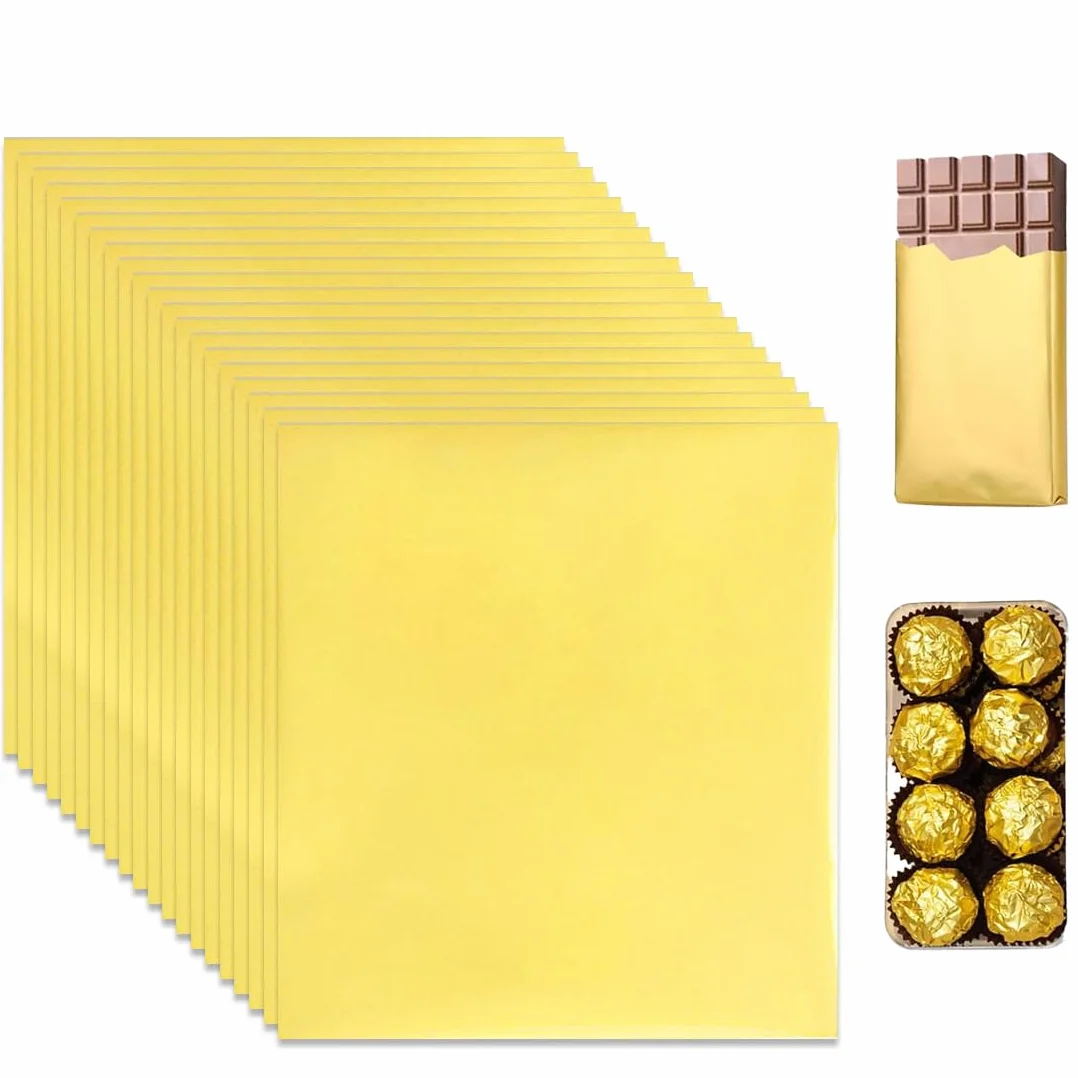 NHQZ Confezione di 100 fogli di alluminio dorati, 19 x 16 cm, Carta alluminio, per alimenti, perfetti per carta da regalo e progetti fai da te per feste e celebrazioni, Pellicola alimenti