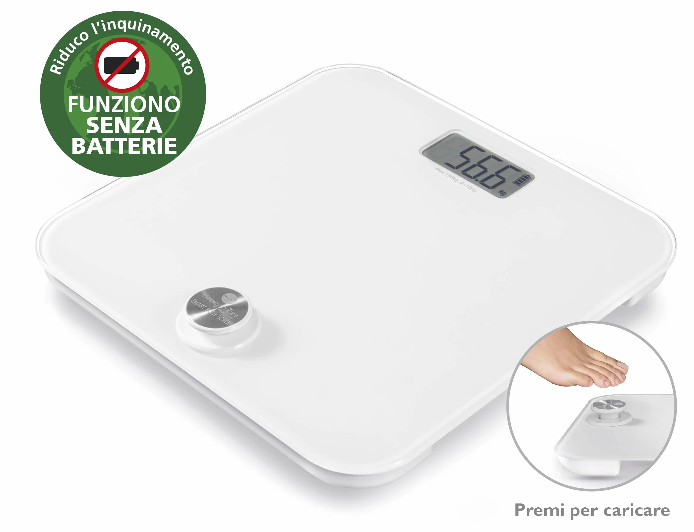 Sensation 869 Smart Body Scale Pesapersone Elettronica Ricaricabile Manualmente 100 gr 180 Kg