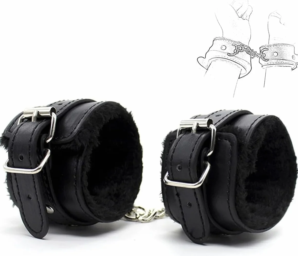Kit Benda e Manette in Raso - Maschera Occhi Nera e Bracciale Regolabile (Nero)