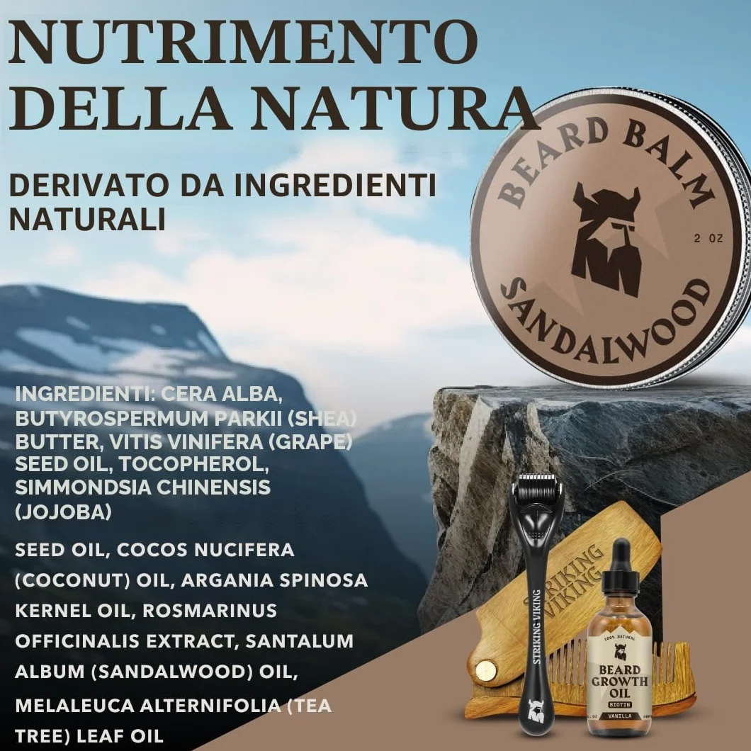 Striking Viking Balsamo per Barba da Uomo - Profumo di Sandalo, 2 Once (59,15 g) - Balsamo Condizionante per Barba Senza Risciacquo e Styling - Realizzato con Oli di Argan e Jojoba di Derivazione