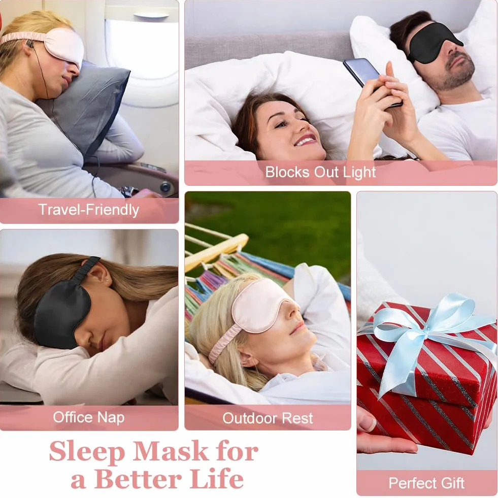 HOTUT Set di 2 mascherine da notte, Maschere per Dormire, maschera per gli occhi super liscia per Dormire, per Donna e Uomo maschera occhi e dormire antiluce cinturino elastico (Nero Rosa)