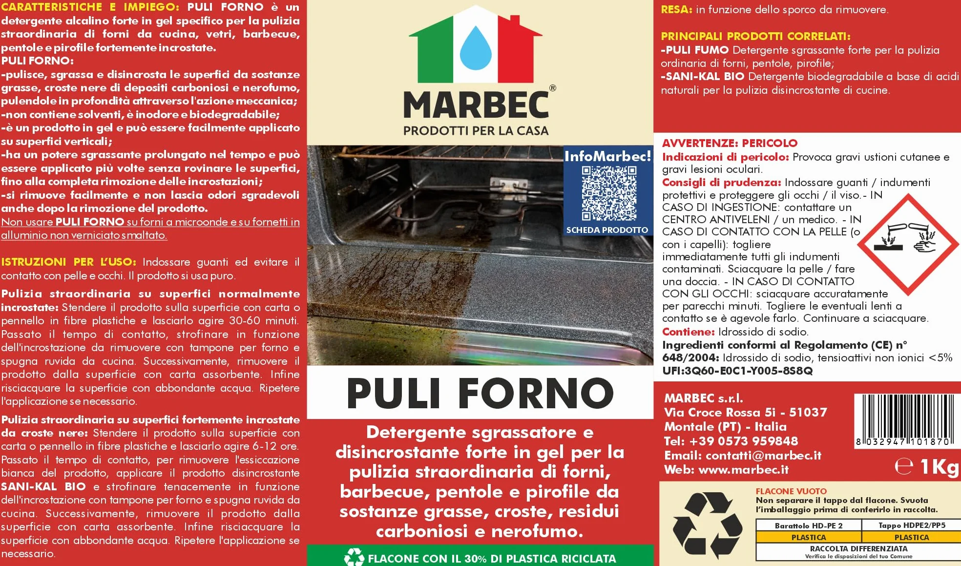 MARBEC PULI FORNO 1KG Pulitore gel forte per forni da cucina