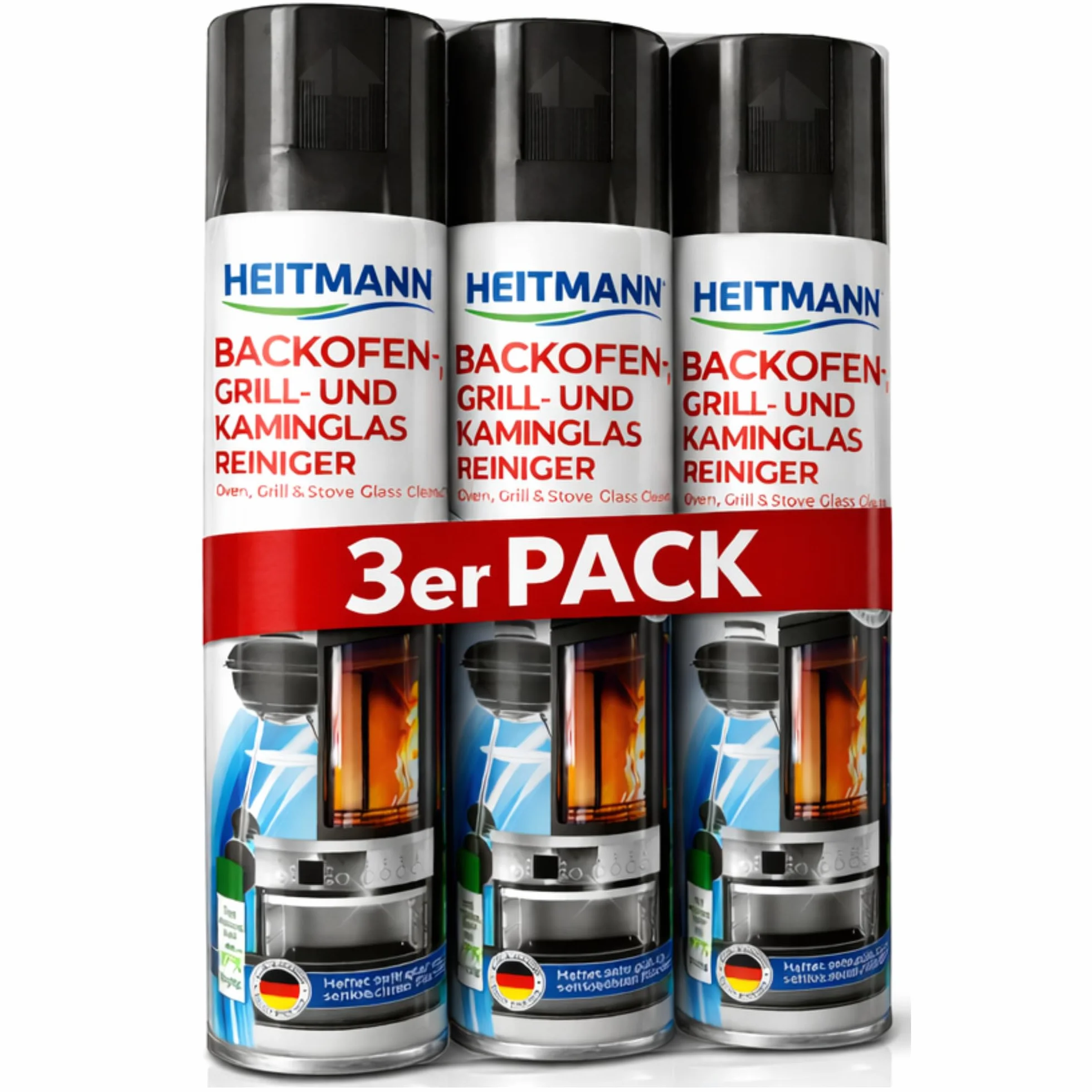 Heitmann detergente per forno barbecue e vetri camino schiuma attiva confezione da 3