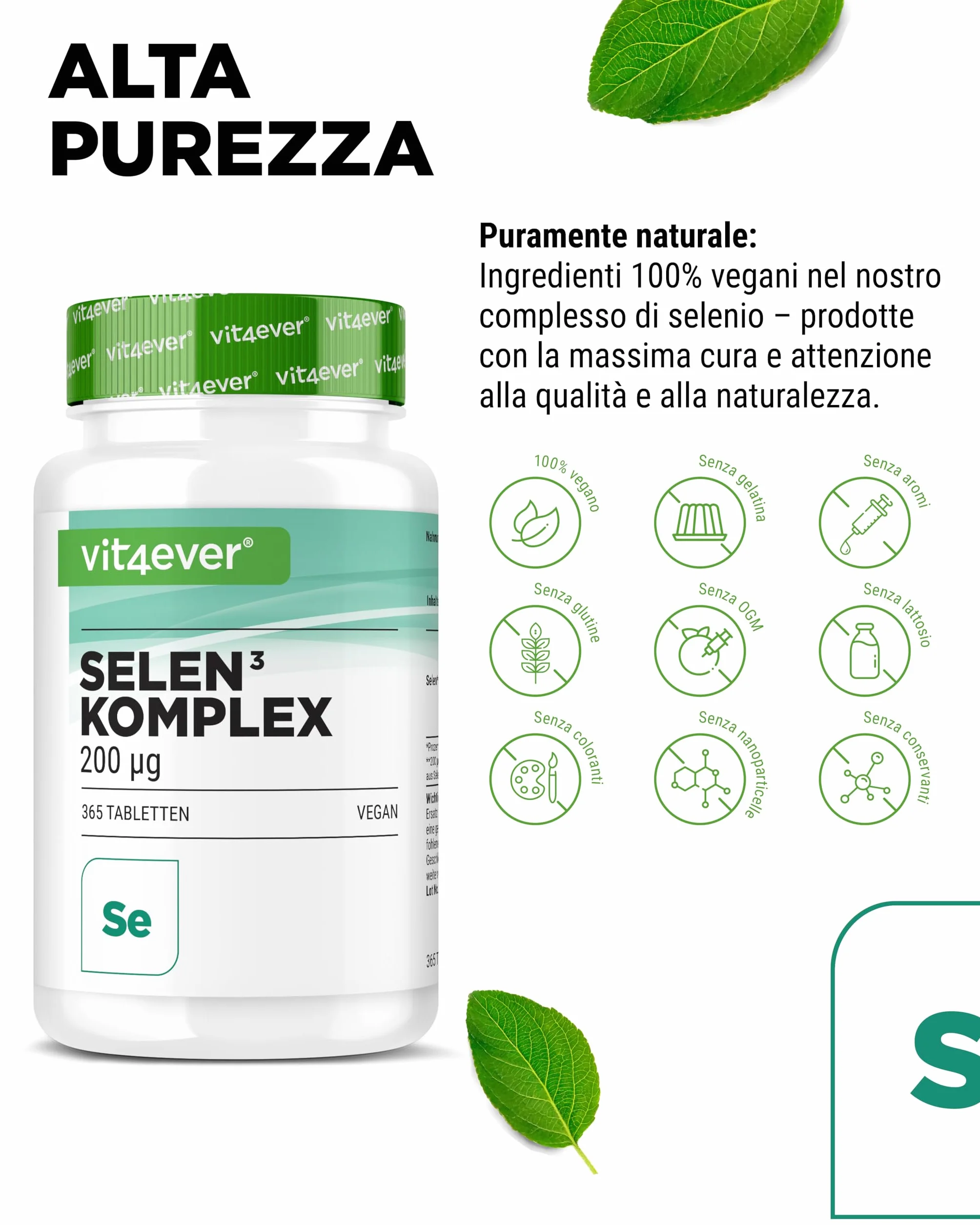 Selenio 3-fold complex - 365 compresse da 200 µg ciascuna - Premium: Selenite di sodio, L-selenometionina, lievito di selenio - Vegan - Altamente dosato