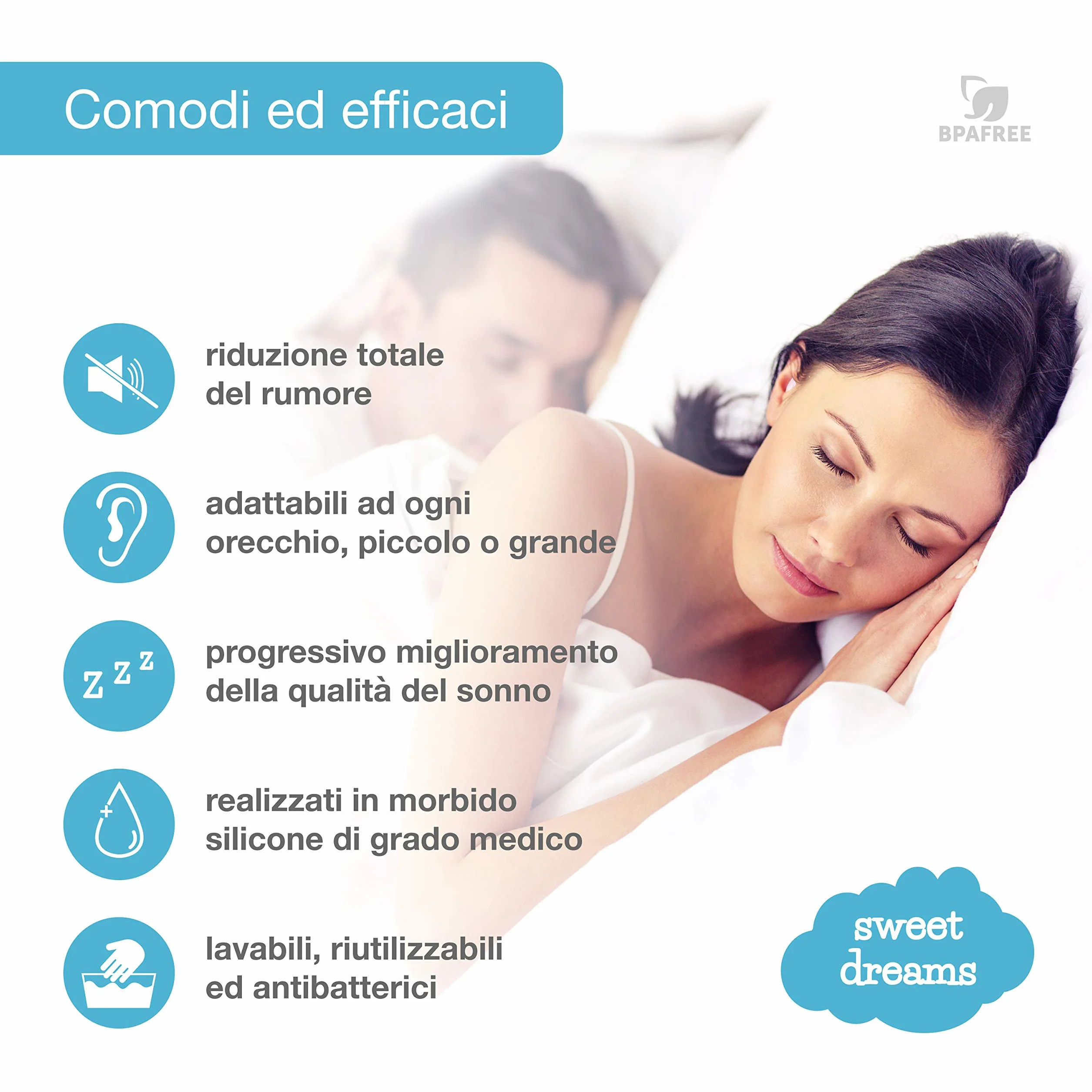 Tappi Orecchie per Dormire 4a Generazione Antirumore Silicone Modellabile Insonorizzanti Riutilizzabili 6 Paia