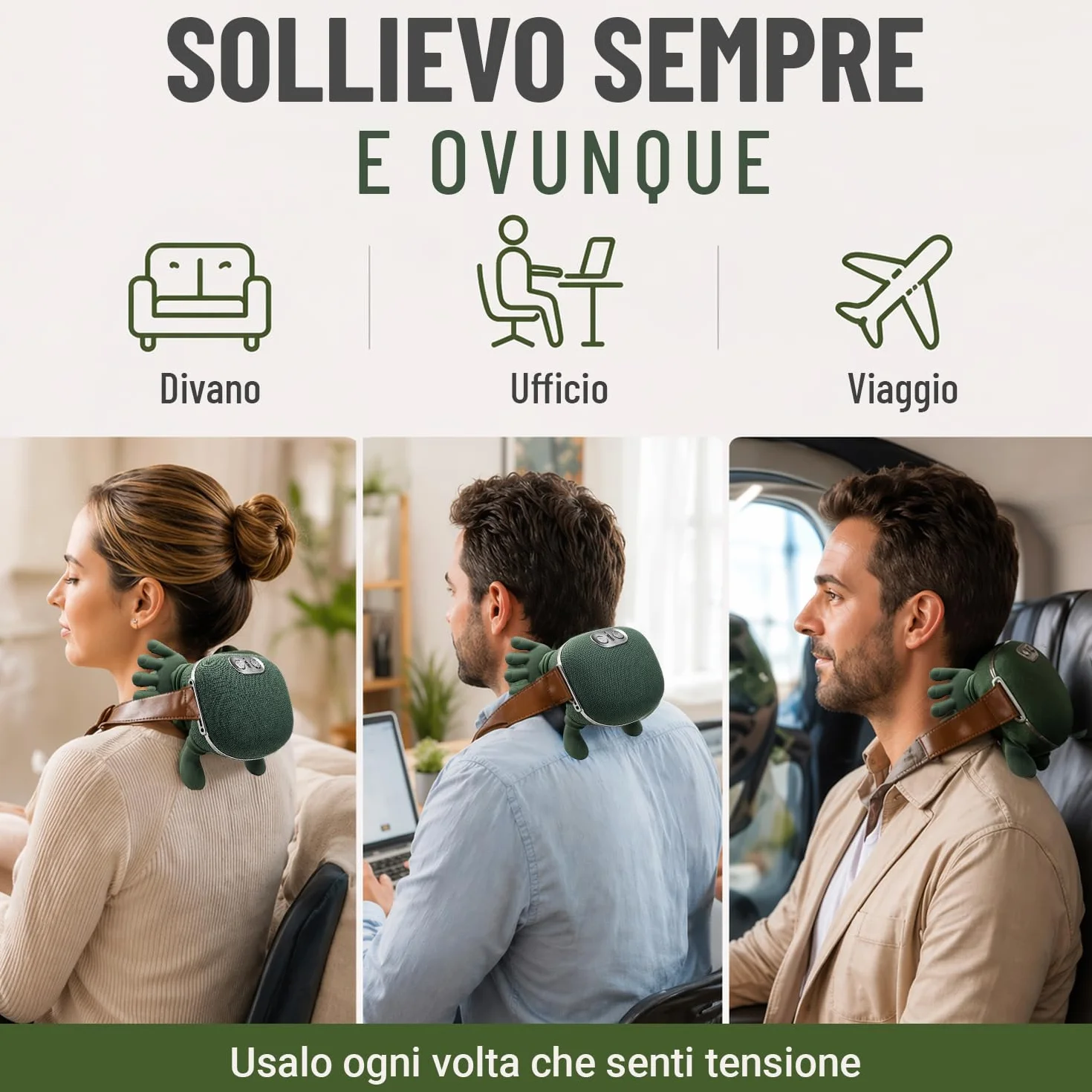 BeFit24 Massaggiatore Cervicale Ergonomico 4D Senza Fili, Massaggiatore Collo e Spalle con Calore, Massaggio Cervicale Profondo per Sollievo dal Dolore, Cuscino Massaggiante Schiena Portatile USB