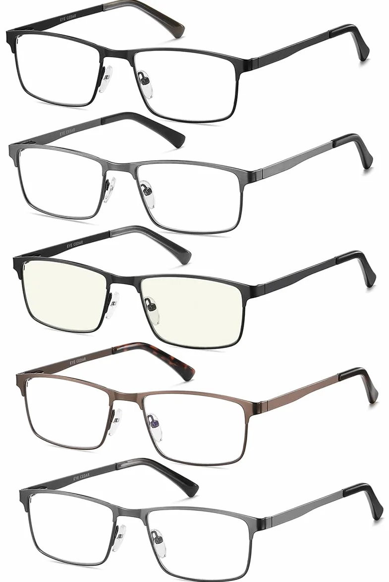 Amcedar 5-pack occhiali da lettura Uomo Cornice Rettangolare Stile Acciaio Inossidabile Materiale Metallo Primavera Cerniere Compresi Computer Occhiali da Lettura +3.00
