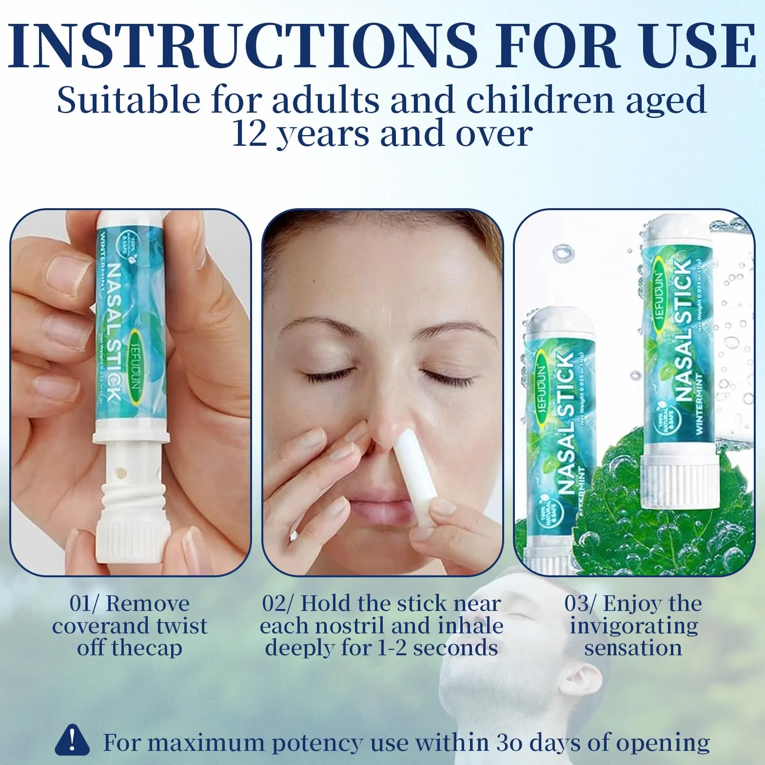 Bastone Nasale Agli Oli Essenziali 4 Pack, Inalatore Nasale Aromaterapia Menta, Sollievo Naso Chiuso