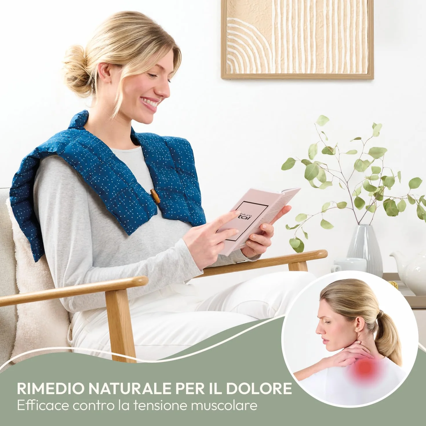 Blumtal cuscino con noccioli di ciliegia riscaldabile per cervicale - cuscino termico noccioli di ciliegio al 100% - scaldacollo da microonde fodera 100% cotone certificata OEKO-TEX - cuscino stampato