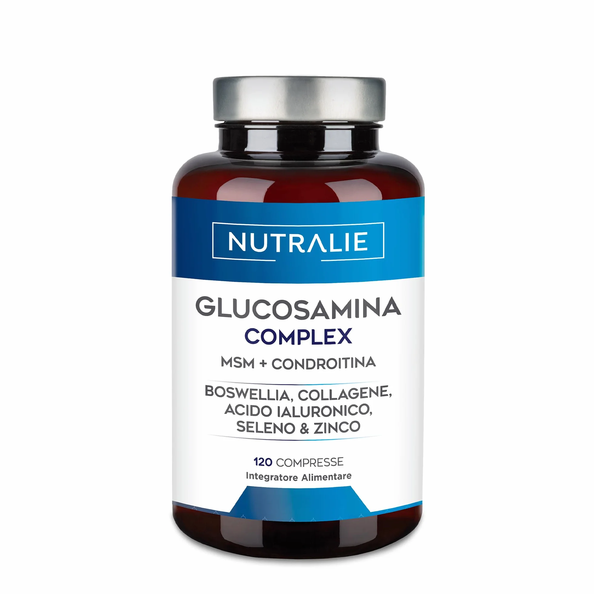 Glucosamina Condroitina MSM, Collagene con Acido Ialuronico, Boswellia, Selenio e Zinco - Glucosamina Complex 120 compresse Nutralie