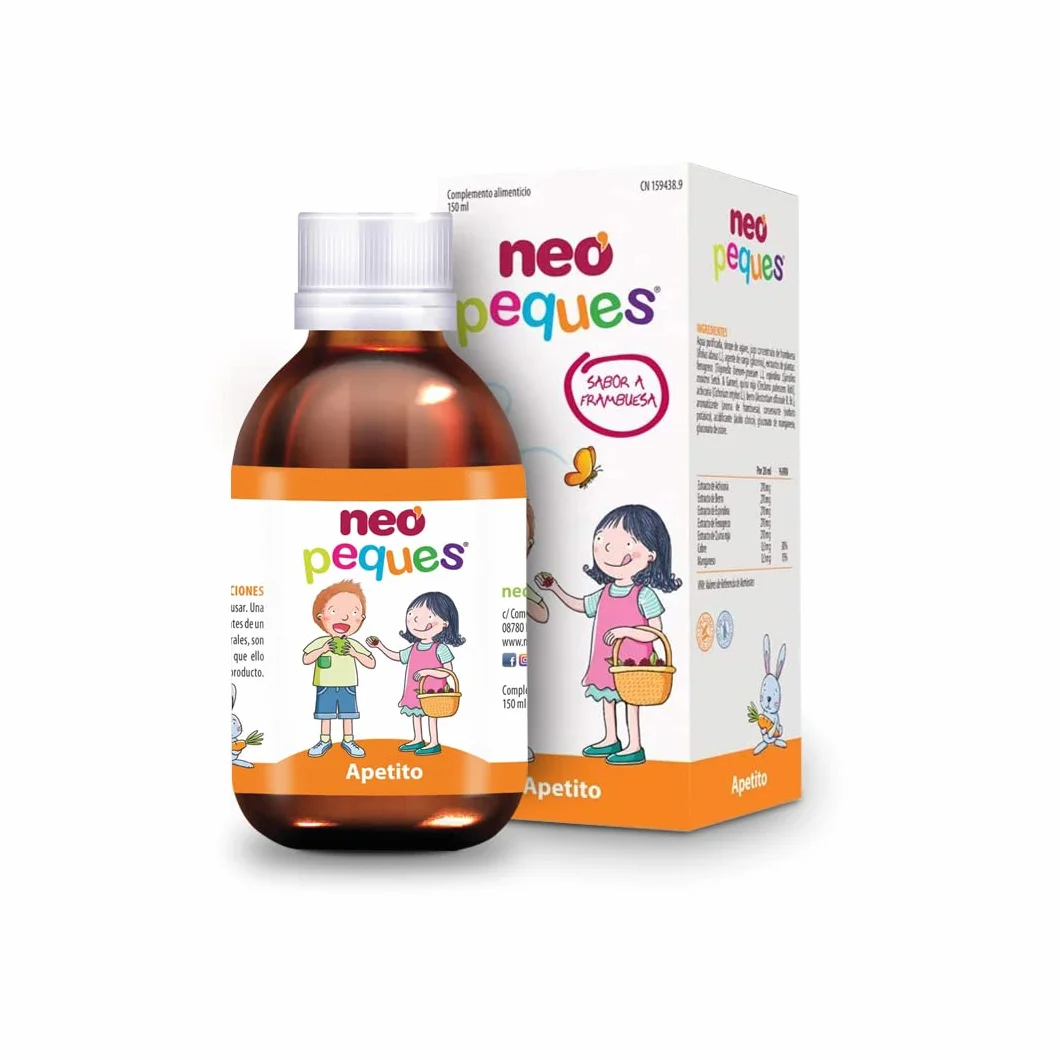 NEO PEQUES Sciroppo per Bambini Appetito 150 ml Stimola Appetito Riduce Stanchezza Estratti Vegetali Oligoelementi Gusto Lampone