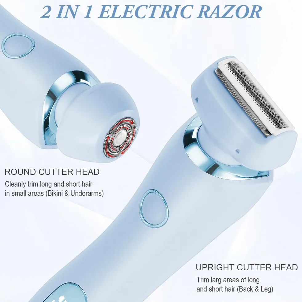 Rasoio Elettrico Donna Inguine, 2 in 1 IPX7 Rasoio Intimo ed Elettrico per Donne, Epilatore Viso Donna di Rimozione dei Peli per Bikini Ascelle Gambe Braccia E Viso, Ricaricabile Dry Wet