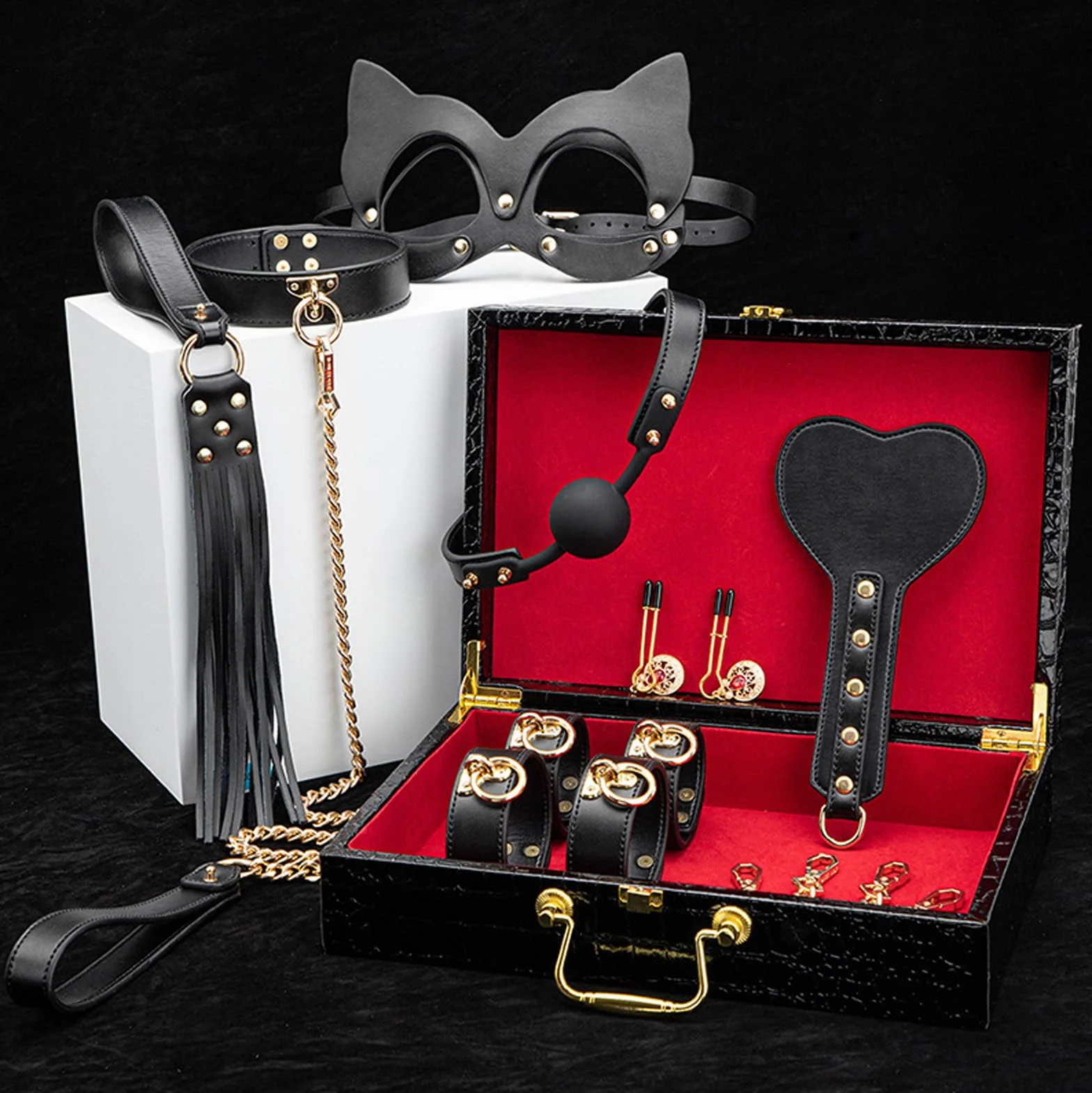 8 PCS SM Sesso Bondage Set, Vincoli Giocattoli del Sesso per Le Coppie, Kit Bondage Giocattolo Sessuale per Adulti, Portatile Manette in Pelle Sexy Giocattoli Frusta-Black