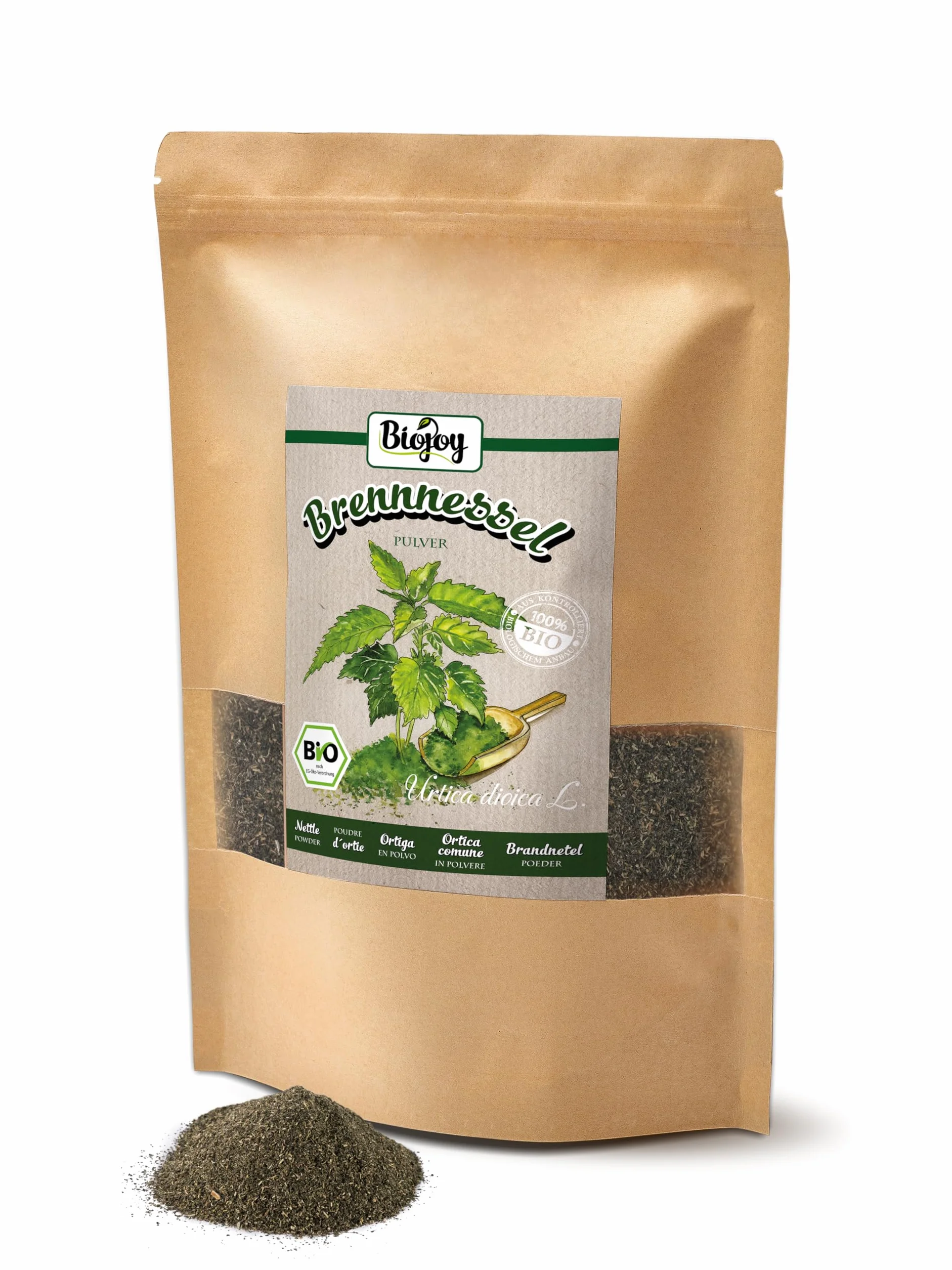 Biojoy Ortica in Polvere BIO 500 g, Foglie di Ortica Essiccate e Macinate, Tè all'ortica