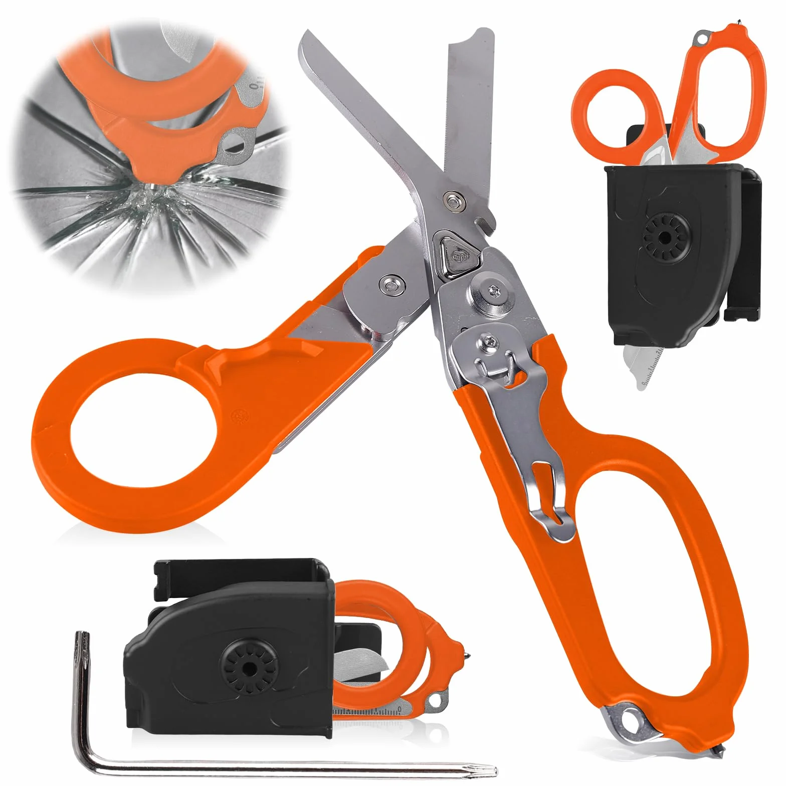 Forbici Mediche Multifunzione Pieghevoli 6 in 1 Raptor, Cesoie di Emergenza, Pinze Multitool (Arancioni)