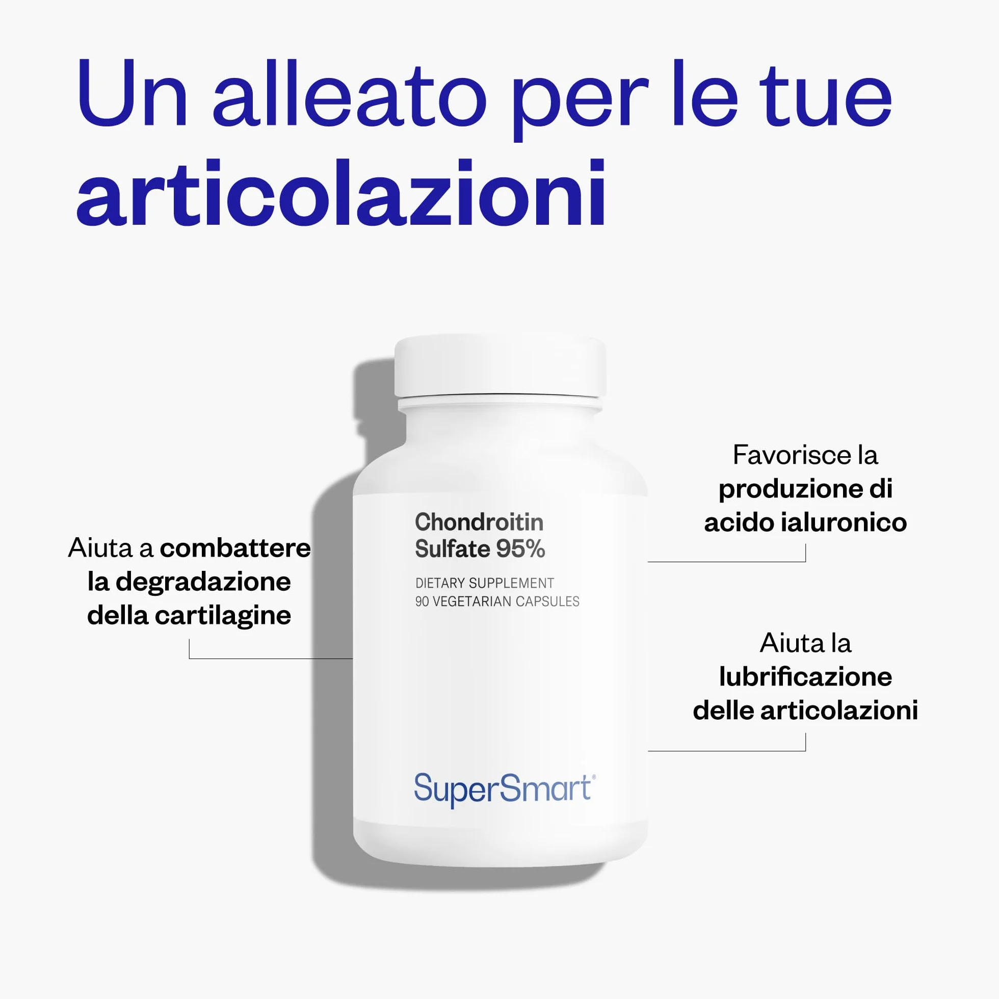 Condroitin solfato 95% - Aiuta ad alleviare i dolori articolari - Cura le articolazioni, le ossa e i muscoli - Purezza eccezionale (95%) - Senza OGM - SuperSmart
