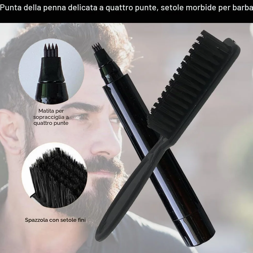 Penna per Barba Uomo,Kit Matita Riempitiva per Barba da Uomo,Penna per Riempimento Barba,Beard Filling Pen,Riempimento Barba Impermeabile,Matita per Barba e Pennello per Barba,Nero