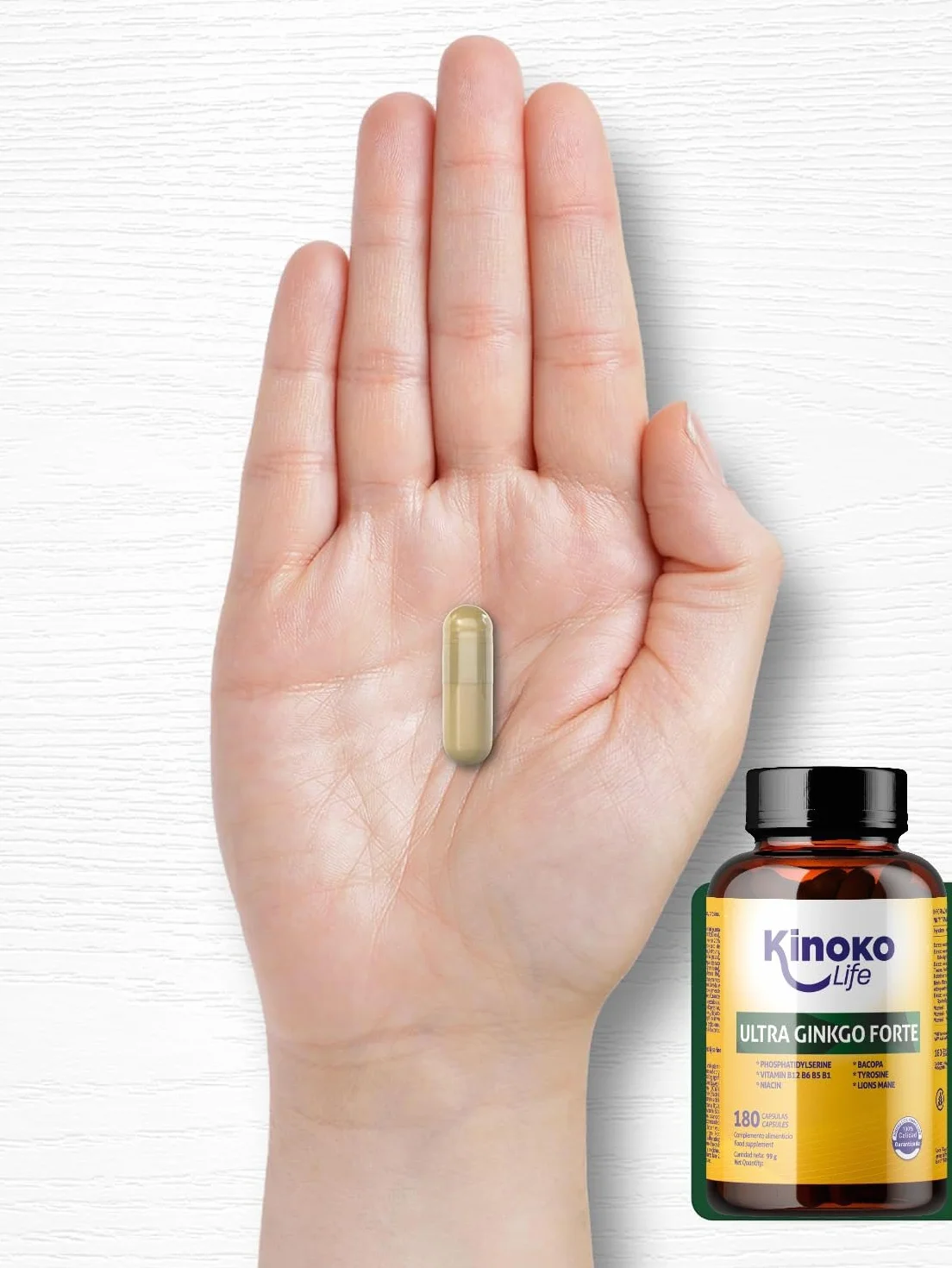 Ginkgo Biloba Forte 180 Capsule con Bacopa, Fosfatidilserina, Criniera di Leone, Tirosina, Niacina e Vitamine B Complex per Memoria e Concentrazione