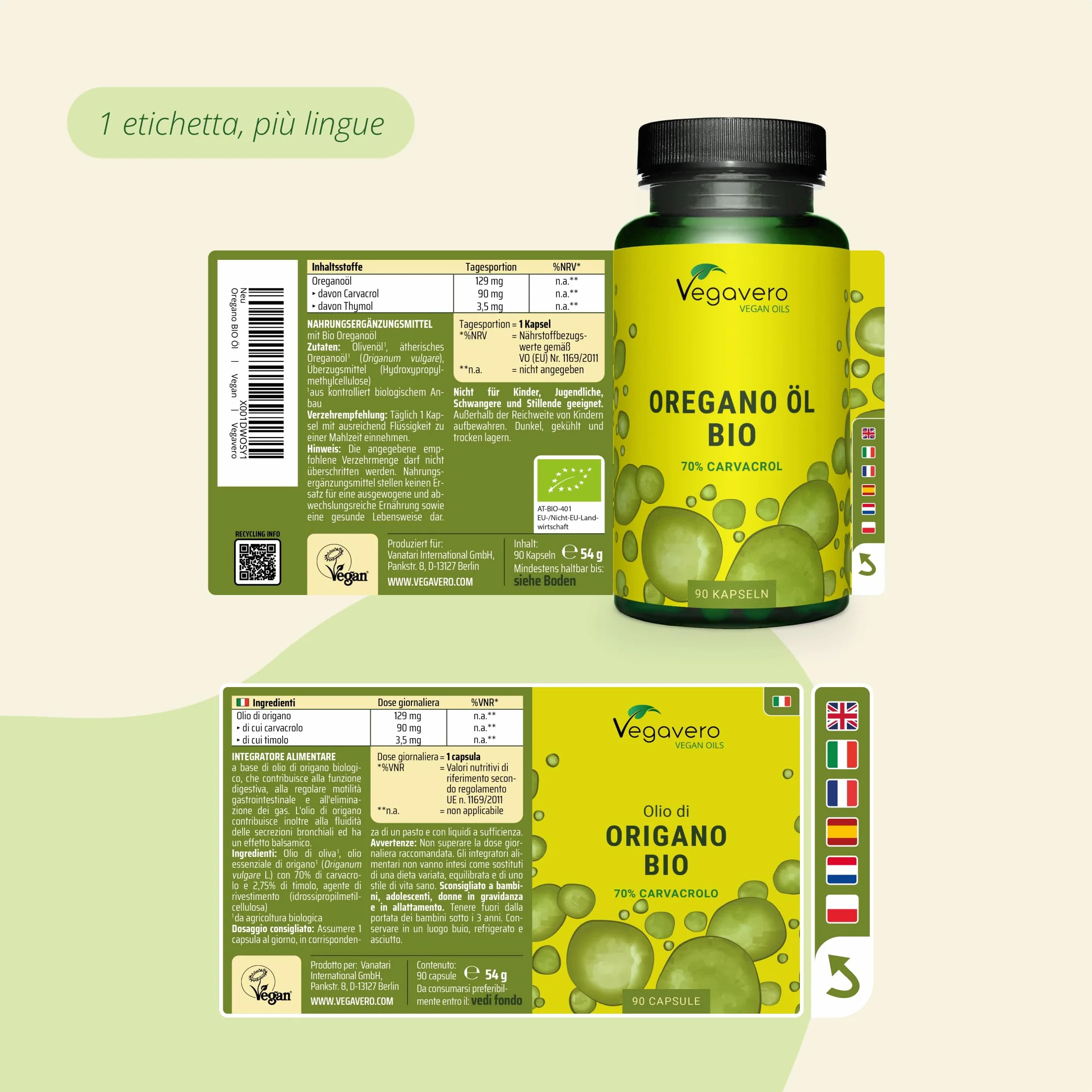 Olio di ORIGANO BIO Vegavero® 70% Carvacrolo 2,5% Timolo 90 capsule Vegan