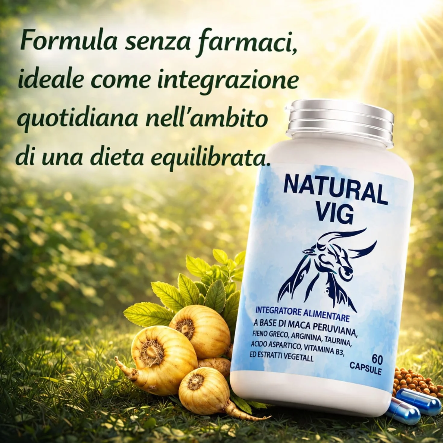 Integratore Vigore Maca Arginina, Uomo Integratore Fieno greco – Supporto a Energia, Vitalità e Tono Fisico Maschile, tono e Benessere – Formula Naturale
