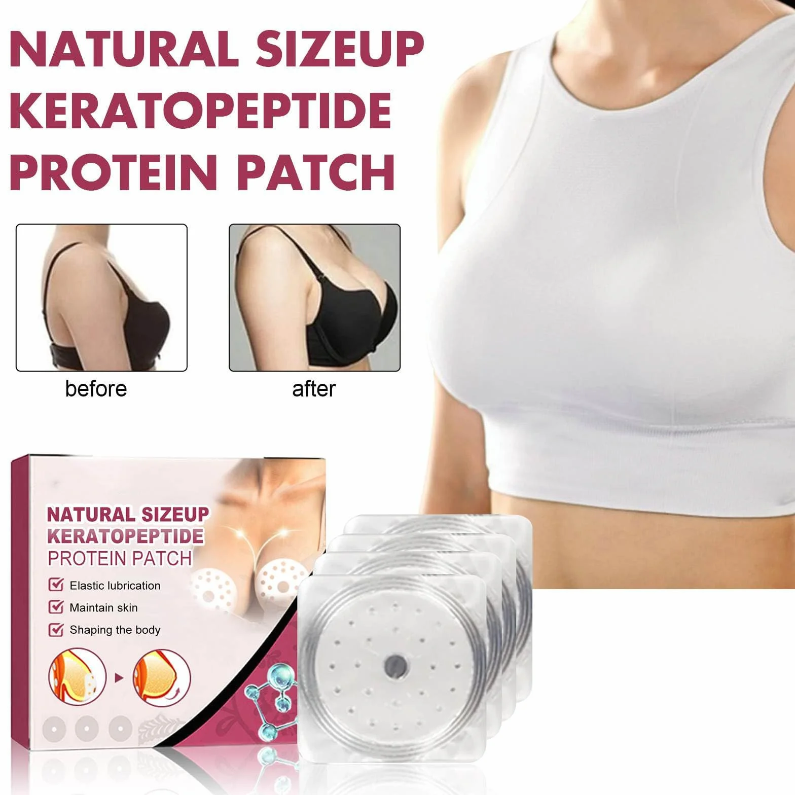 Cuscinetti per l'ingrandimento del seno naturali cheratina peptide push-up tonificanti sollevanti set da 2