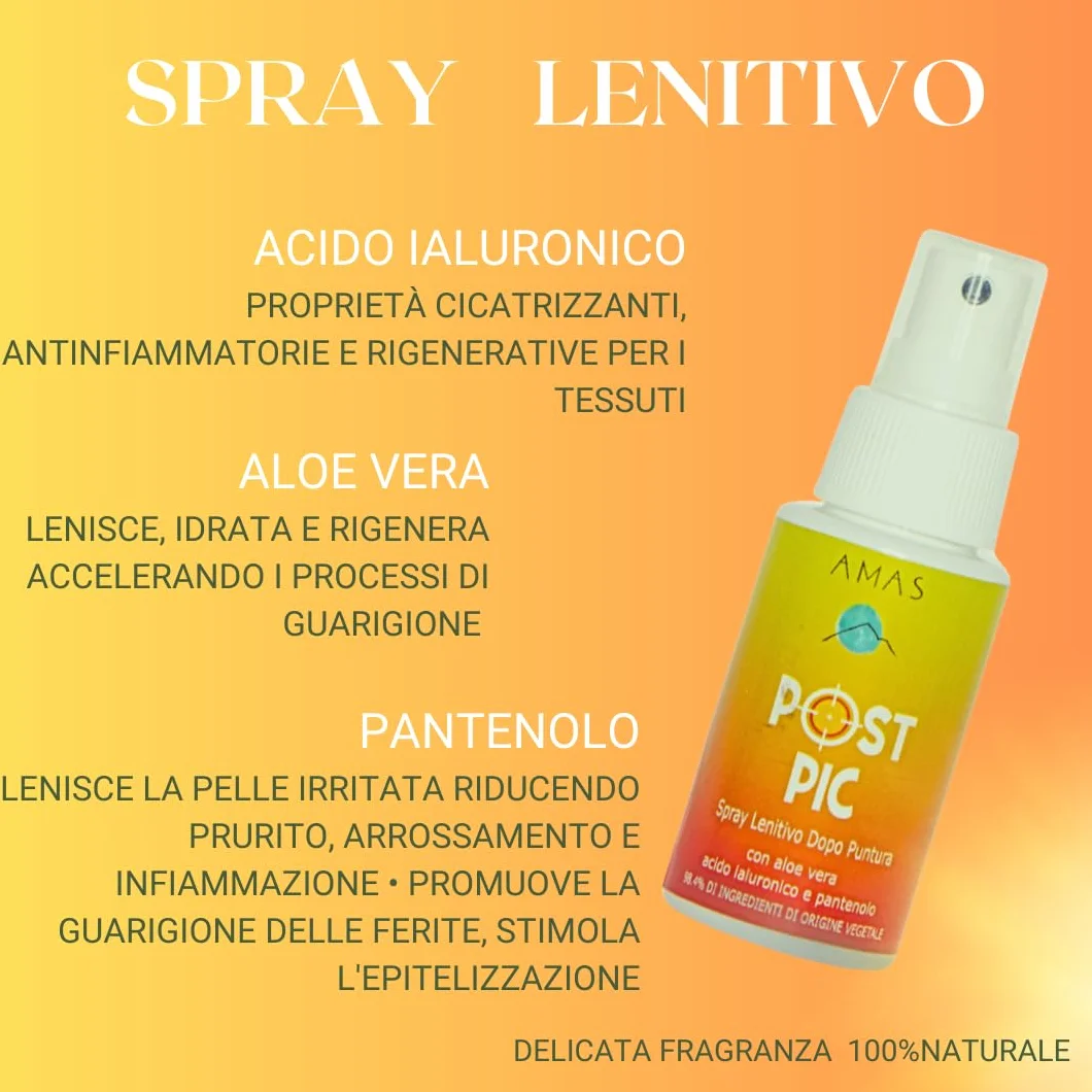 AMAS SPRAY LENITIVO NATURALE DOPOPUNTURA ANTIPRURITO POST PIC con Acido Ialuronico Aloe Vera e Pantenolo