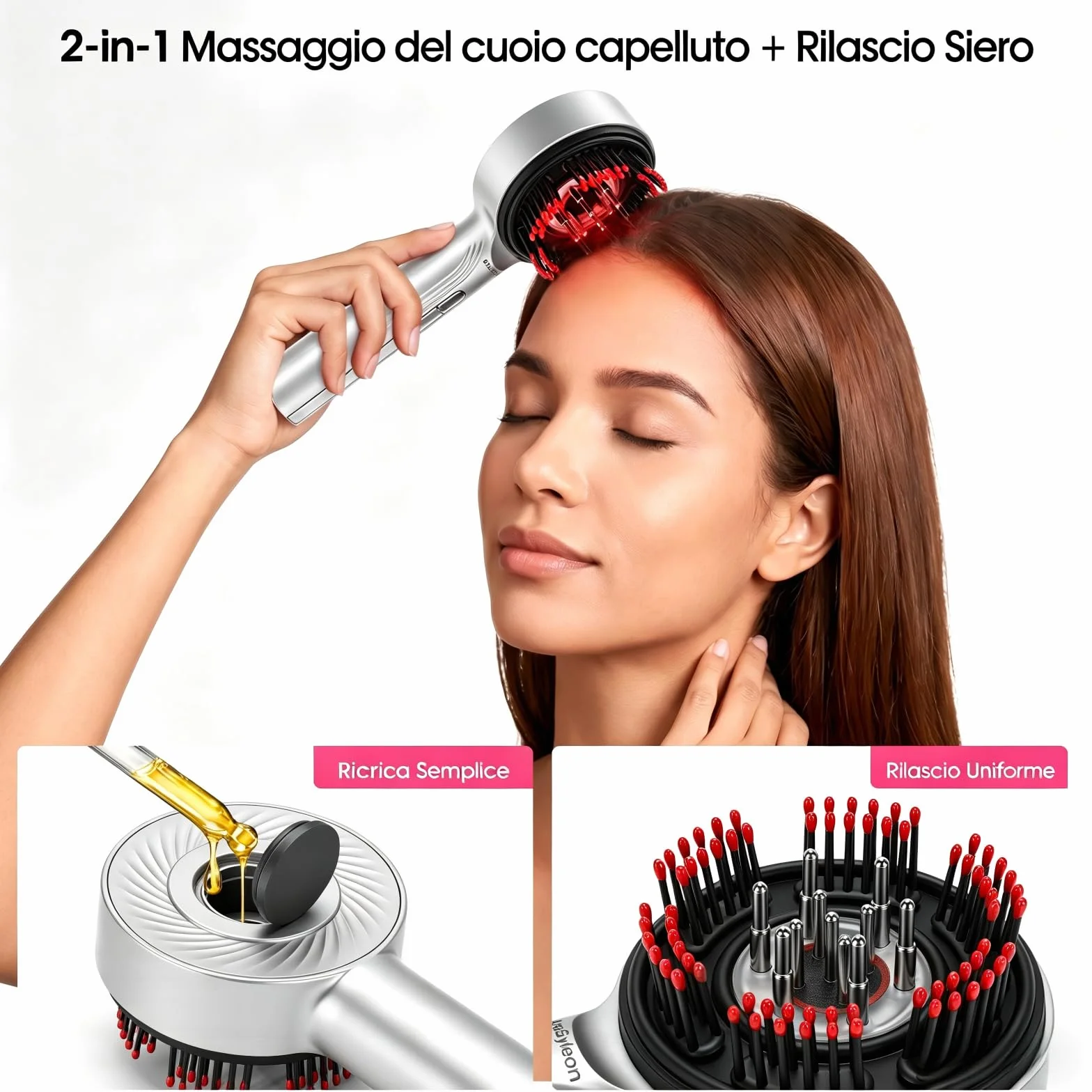 Pettine Massaggiante Elettrico per Cuoio Capelluto, IPX7 Impermeabile, Ricaricabile, 3 Modalità
