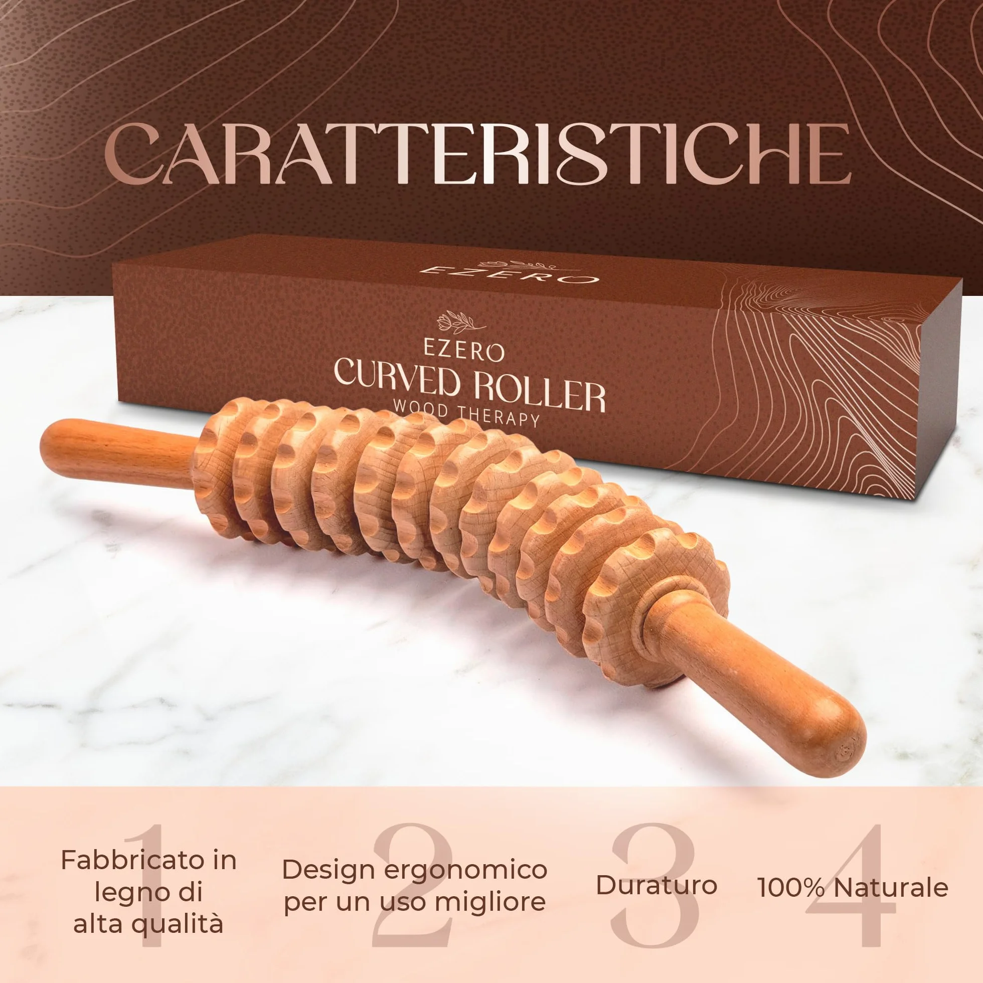 Ezero Rullo Massaggio Cellulite di Legno di Faggio per Corpo e Cosce, Tocco Morbido - Rullo Anticellulite Maderoterapia, Massaggio Anticellulite, Massaggiatore per Cellulite, Bastone Pancia