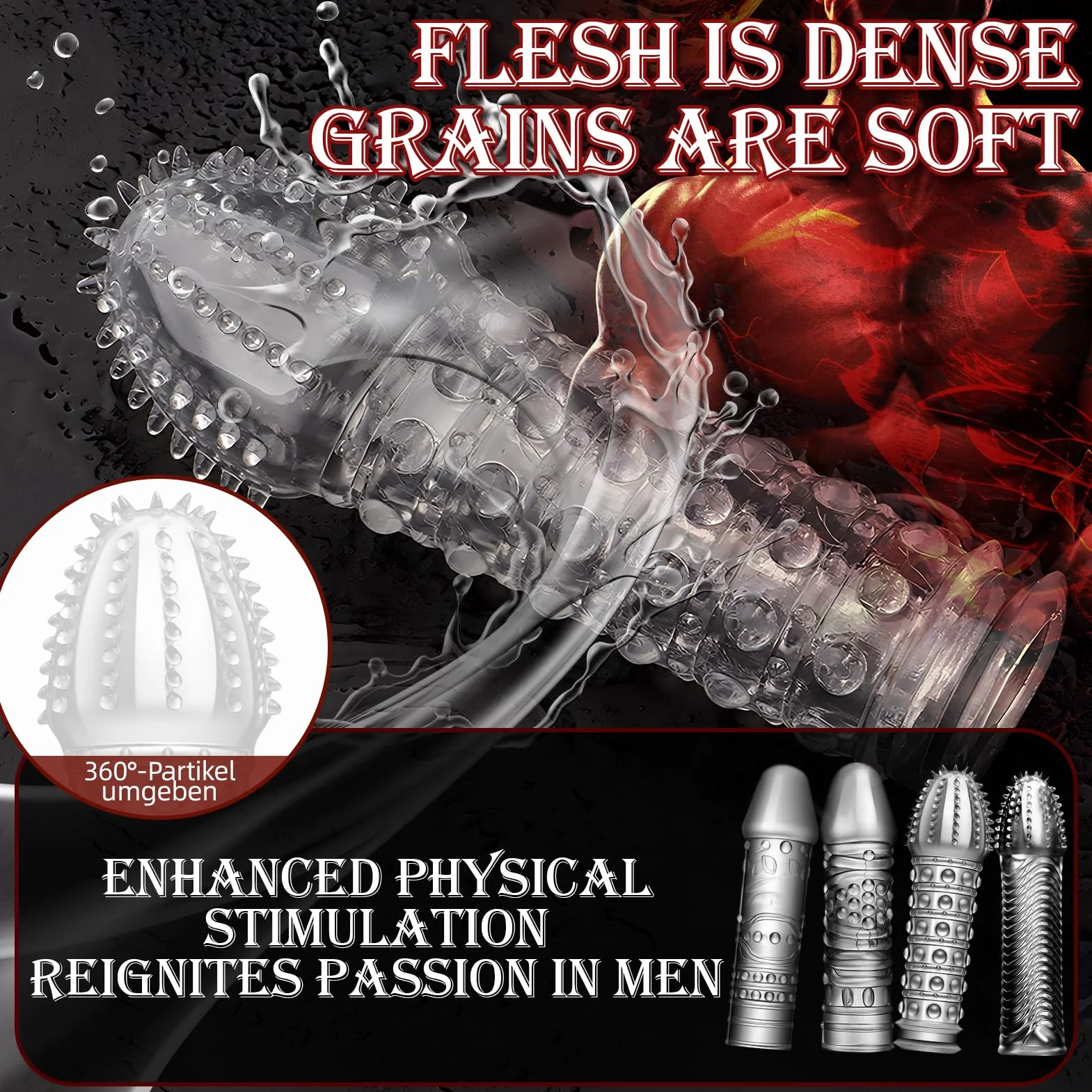 Confezione da 4 guaine per pene Dick Custodie Spesse In Silicone Trasparente, Riutilizzabili, Per Stimolazione Intensiva Del Pene E Miglioramento Dell'Erezione(4Forma)
