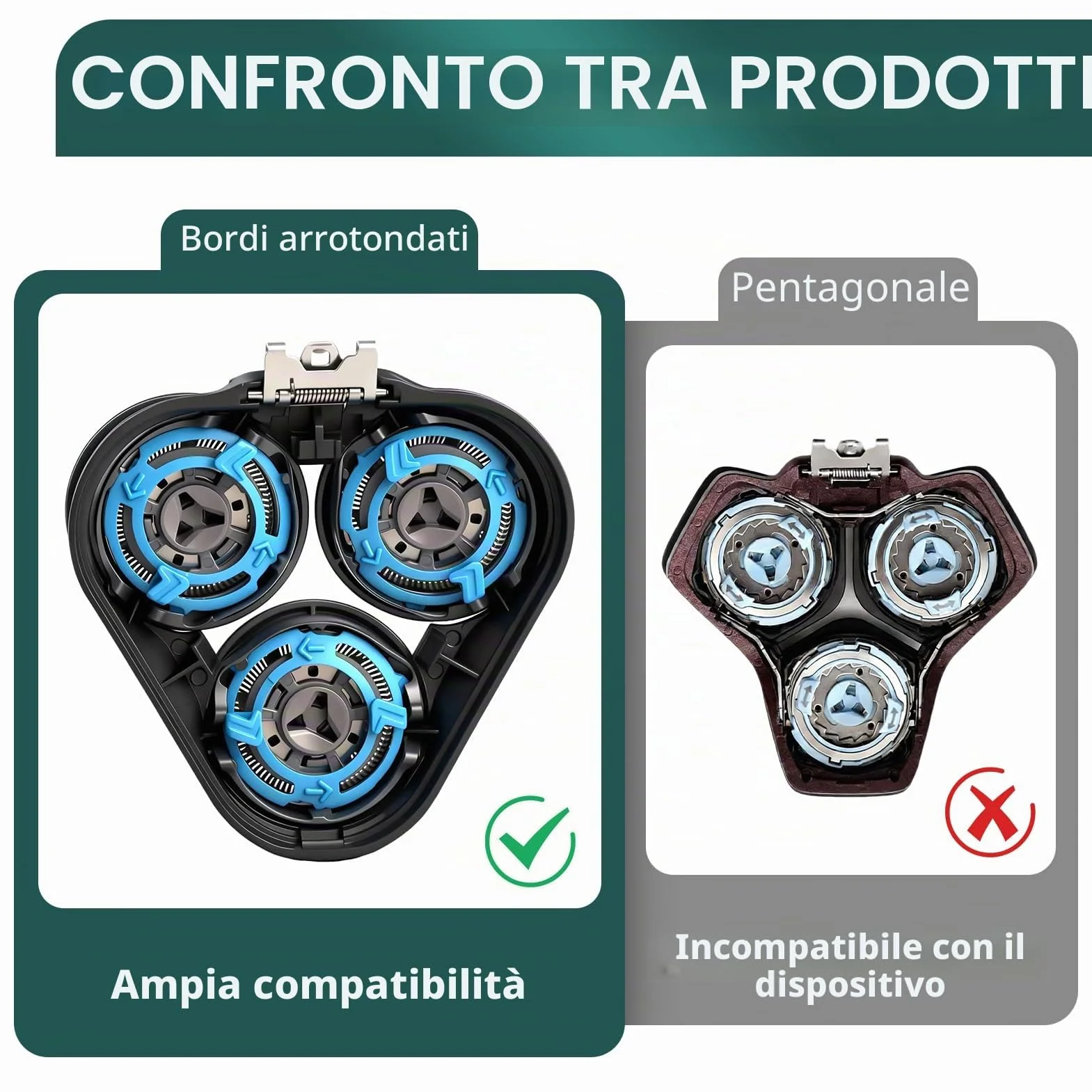 Testine di ricambio SH50/52 compatibili Philips Serie 5000, lame lavabili S5000