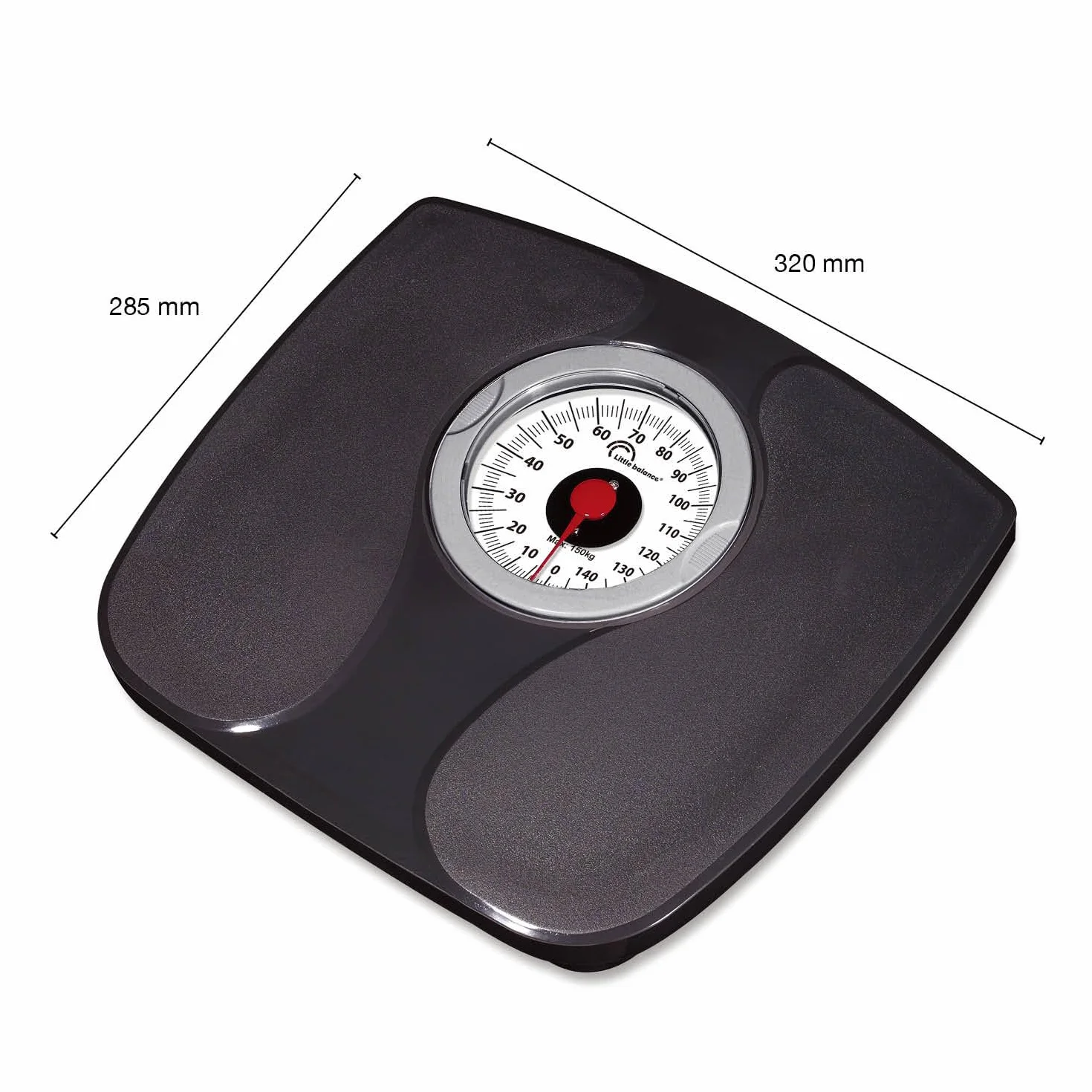 LITTLE BALANCE 8727 Confort 150, Bilancia pesapersone meccanica, Bilancia con schermo XL, Forma compatta, 150 kg, Nero