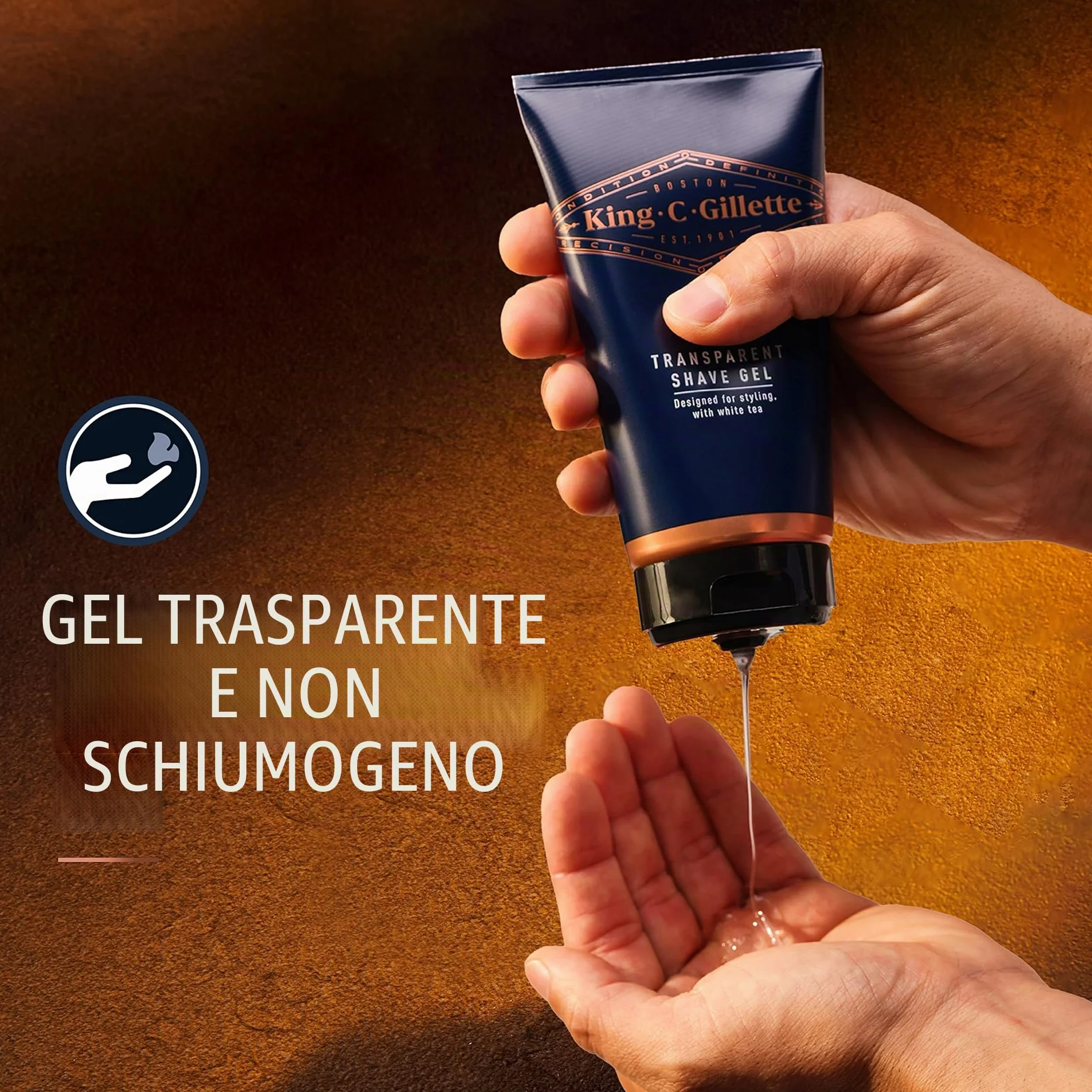 King C. Gillette Gel da barba trasparente con tè bianco e olio di argan, 141,7 g