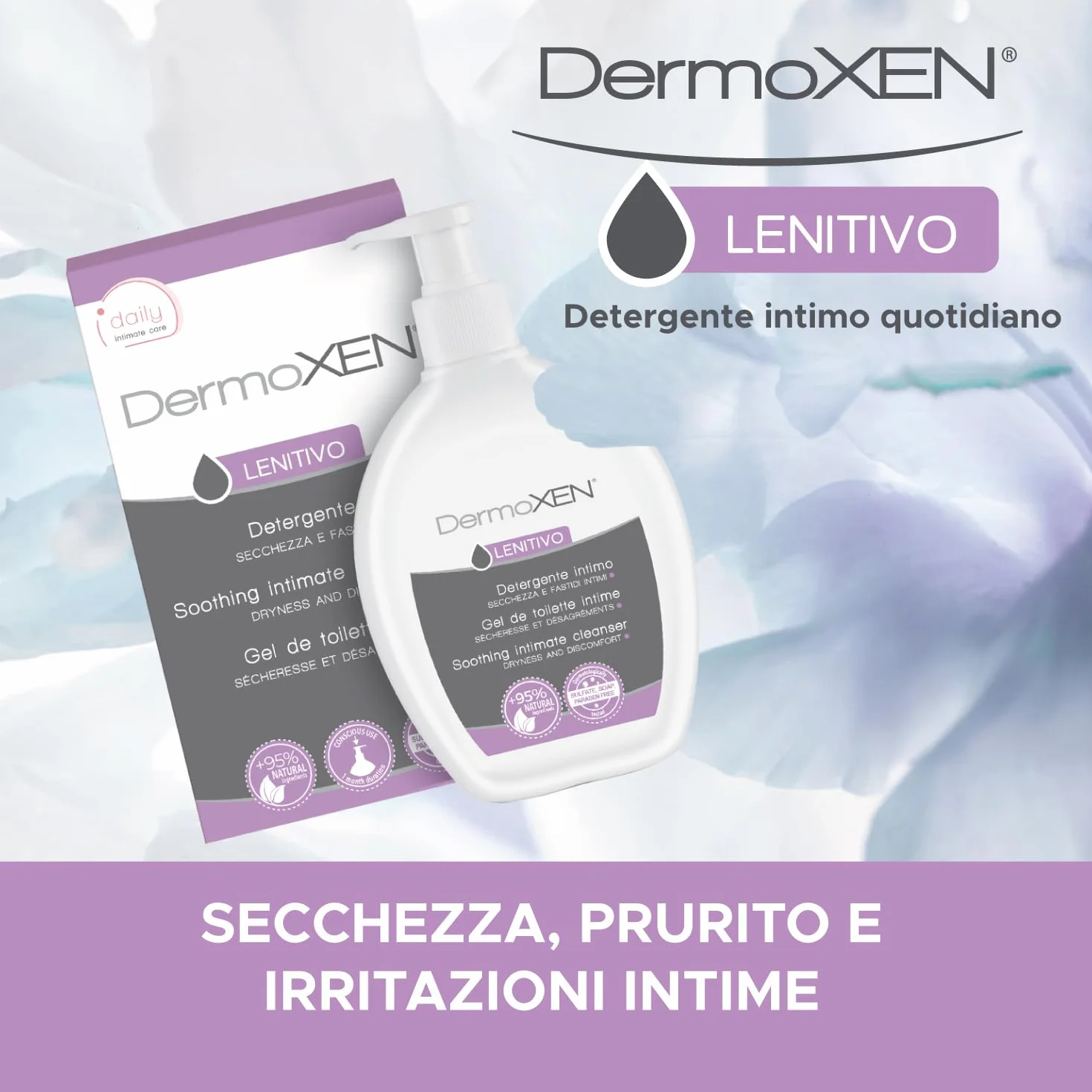 DERMOXEN Detergente Intimo Lenitivo e Idratante per Menopausa 200ml con Aloe Vera e Prebiotici