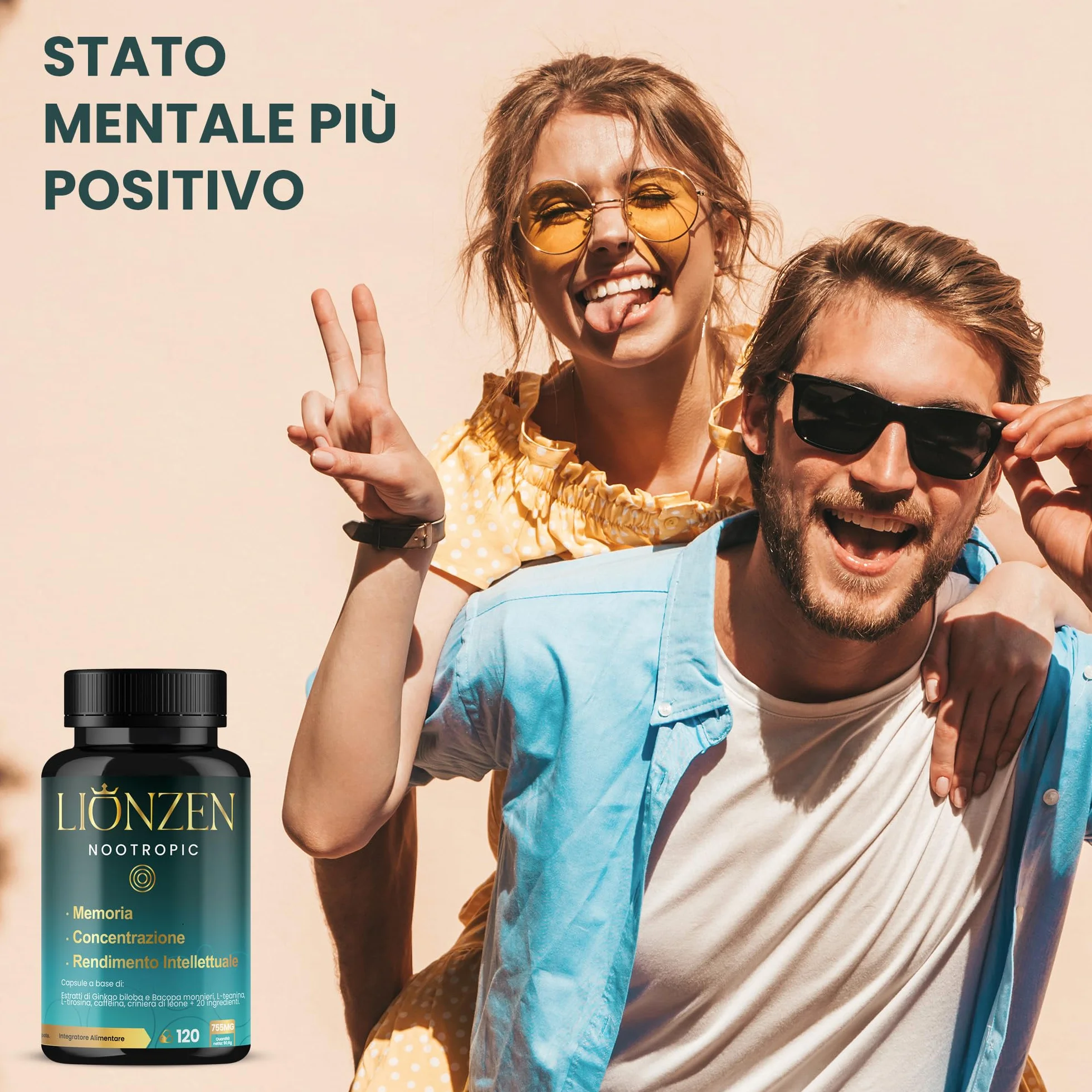 Nootropico concentrato Memoria e Concentrazione 23 ingredienti naturali Bacopa Ginkgo Biloba Caffeina Vitamine Magnesio