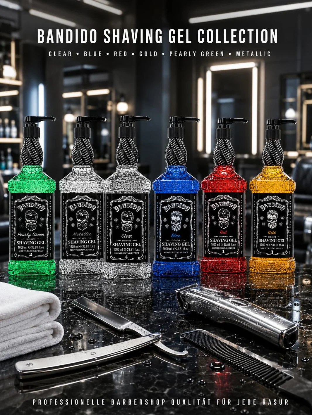 Bandido Shaving Gel Men Red & Blue 1000 ml Gel da barba trasparente da uomo, rasatura precisa dei contorni della barba con ogni rasoio da uomo (Red 1000 ml)