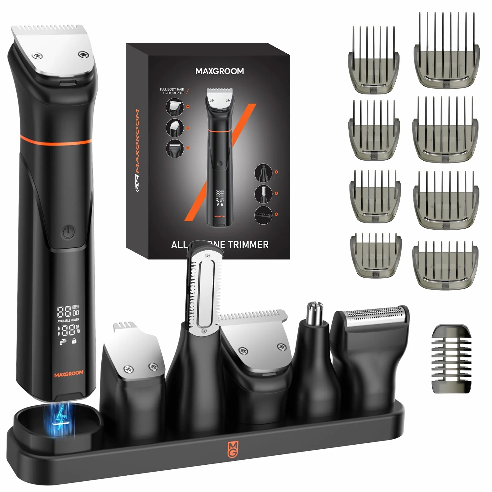 MAXGROOM Regolabarba Uomo 6 in 1, Rasoio Elettrico Barba Impermeabile IPX6, 120 Minuti Autonomia, Ricarica USB-C