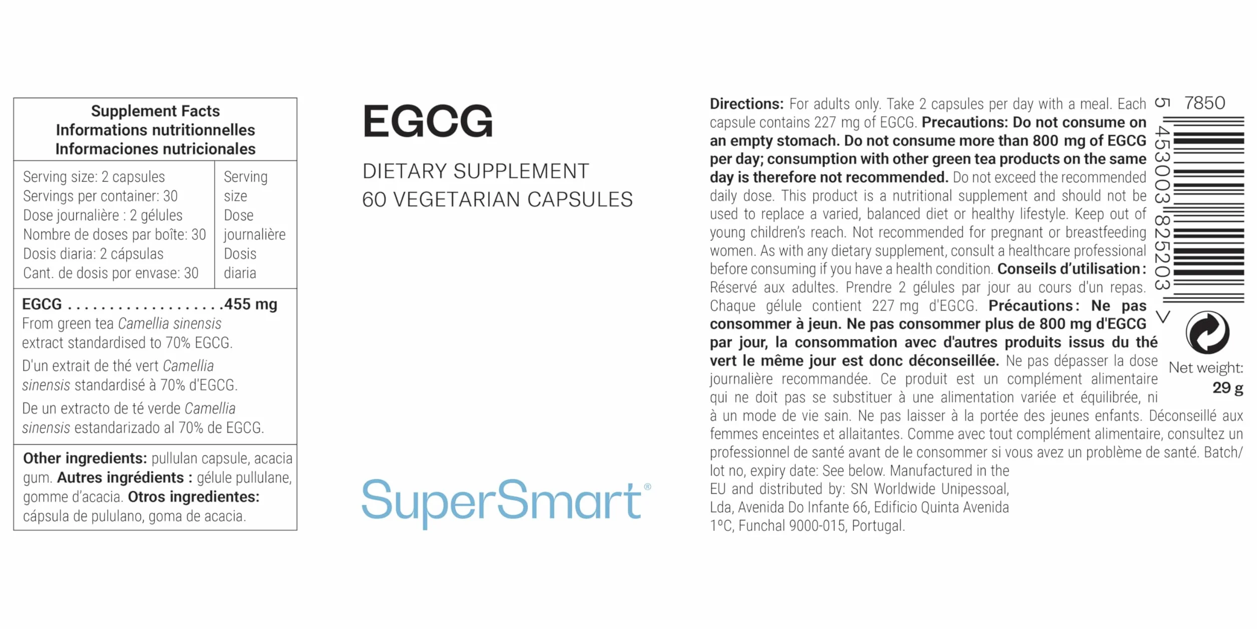 EGCG - Aiuta la digestione - Estratto di tè verde standardizzato al 70% EGCg - Vegano - Senza glutine - Supersmart