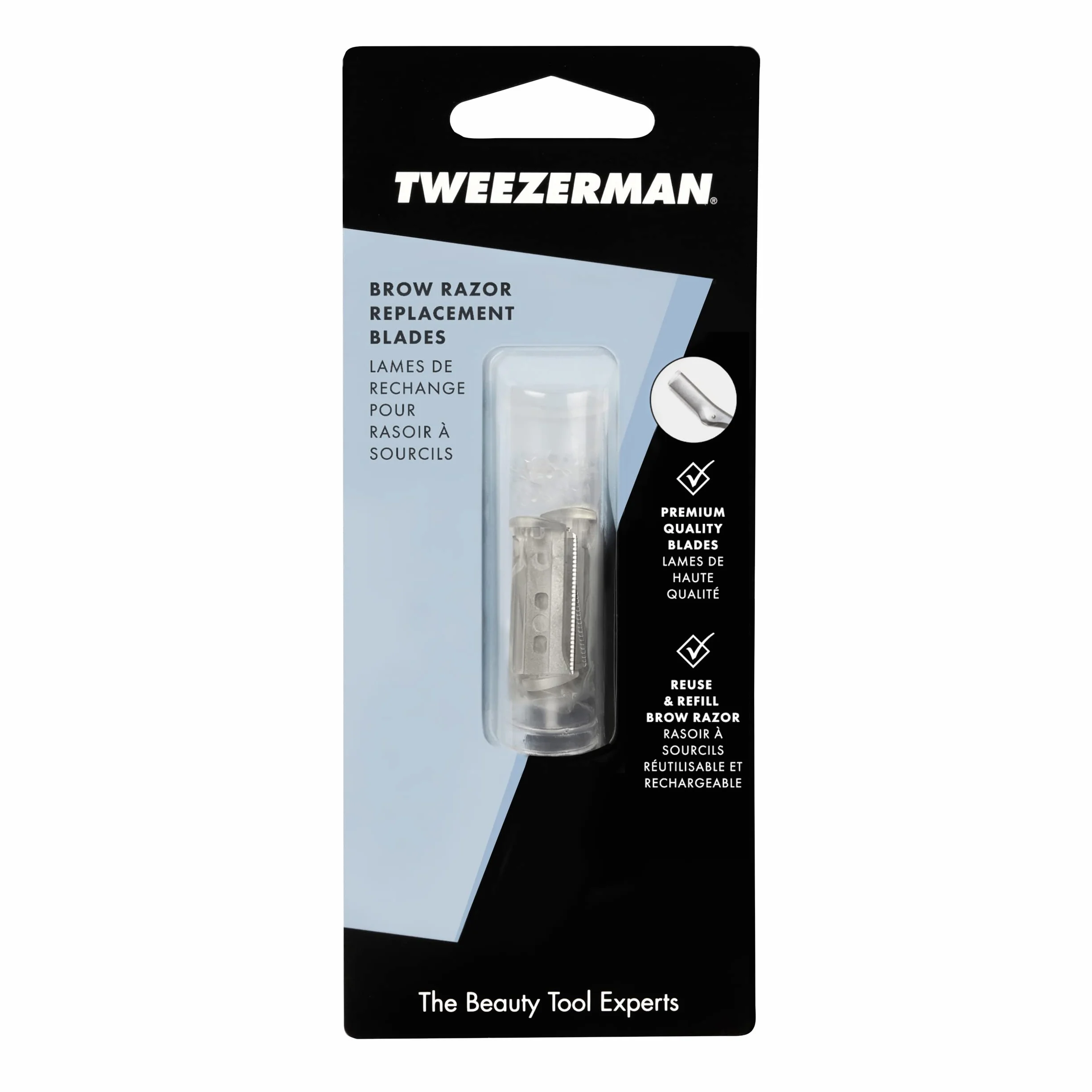TWEEZERMAN Rasoio per sopracciglia (rasoio viso di precisione con lama in acciaio inox, con mini pinzetta o lame di ricambio, per la cura del viso e delle sopracciglia)
