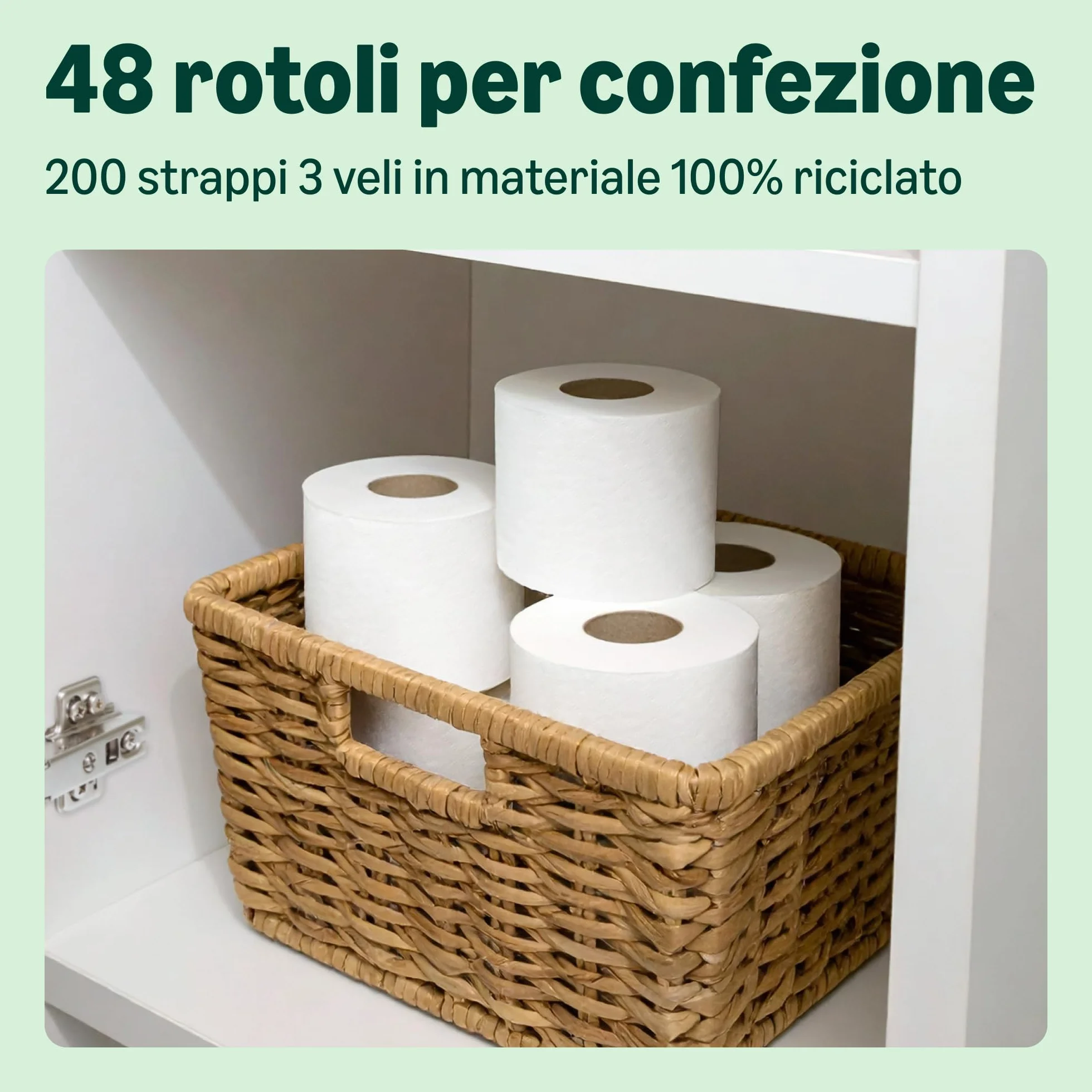 Carta Igienica Riciclata 100% Fibre Riciclate 3 Veli 200 Strappi 48 Rotoli FSC